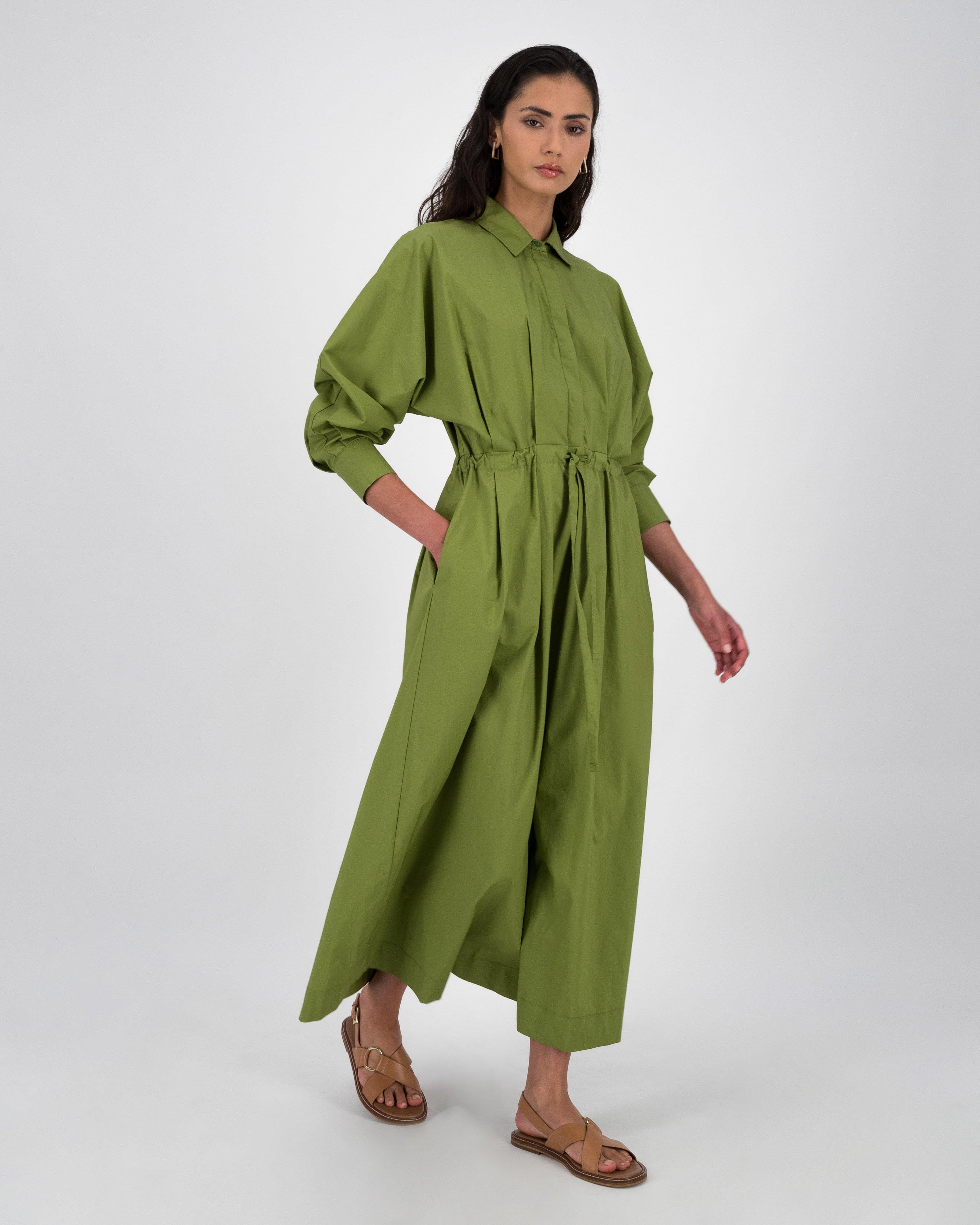 Claudie Maxi Shirt Dress -  Green