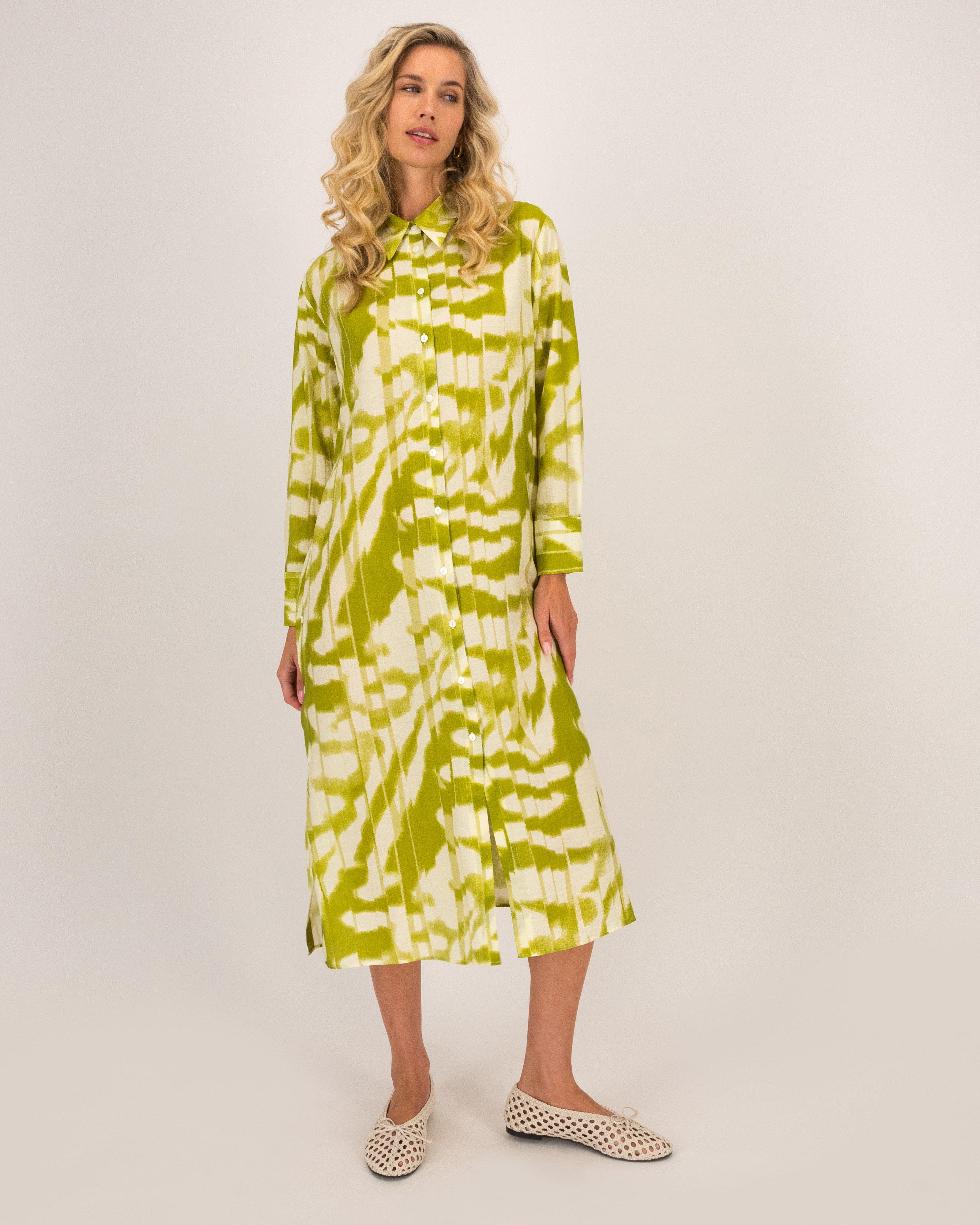 Jillian Printed Shirt Dress -  Green