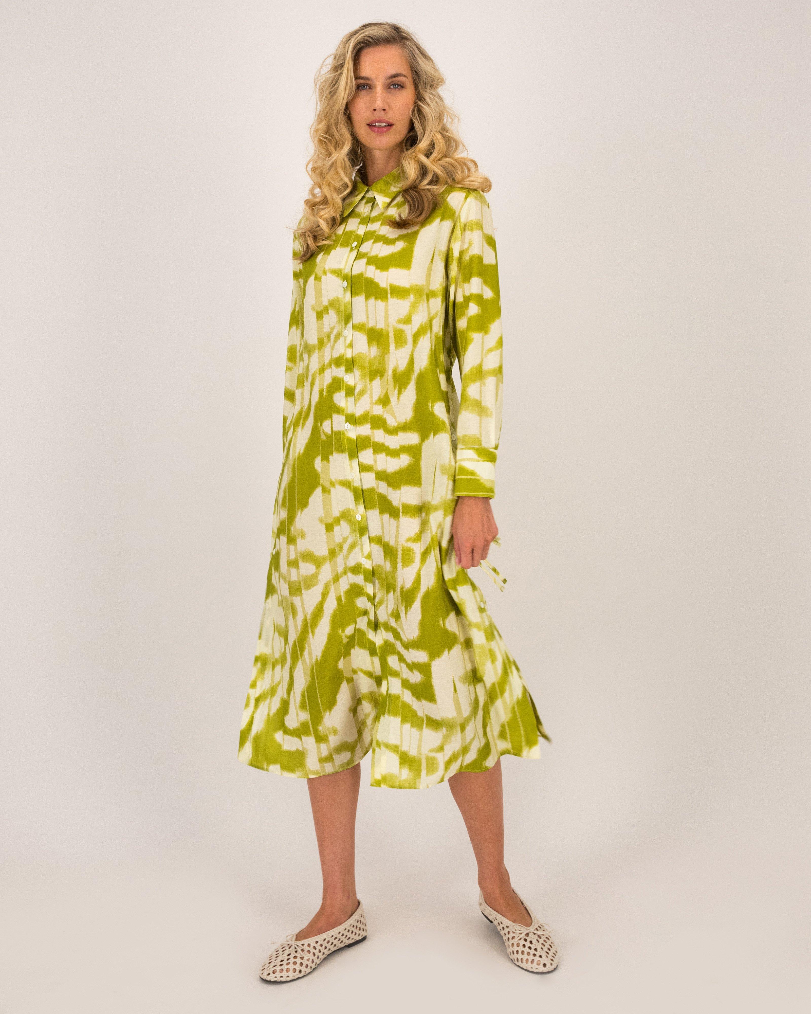 Jillian Printed Shirt Dress -  Green