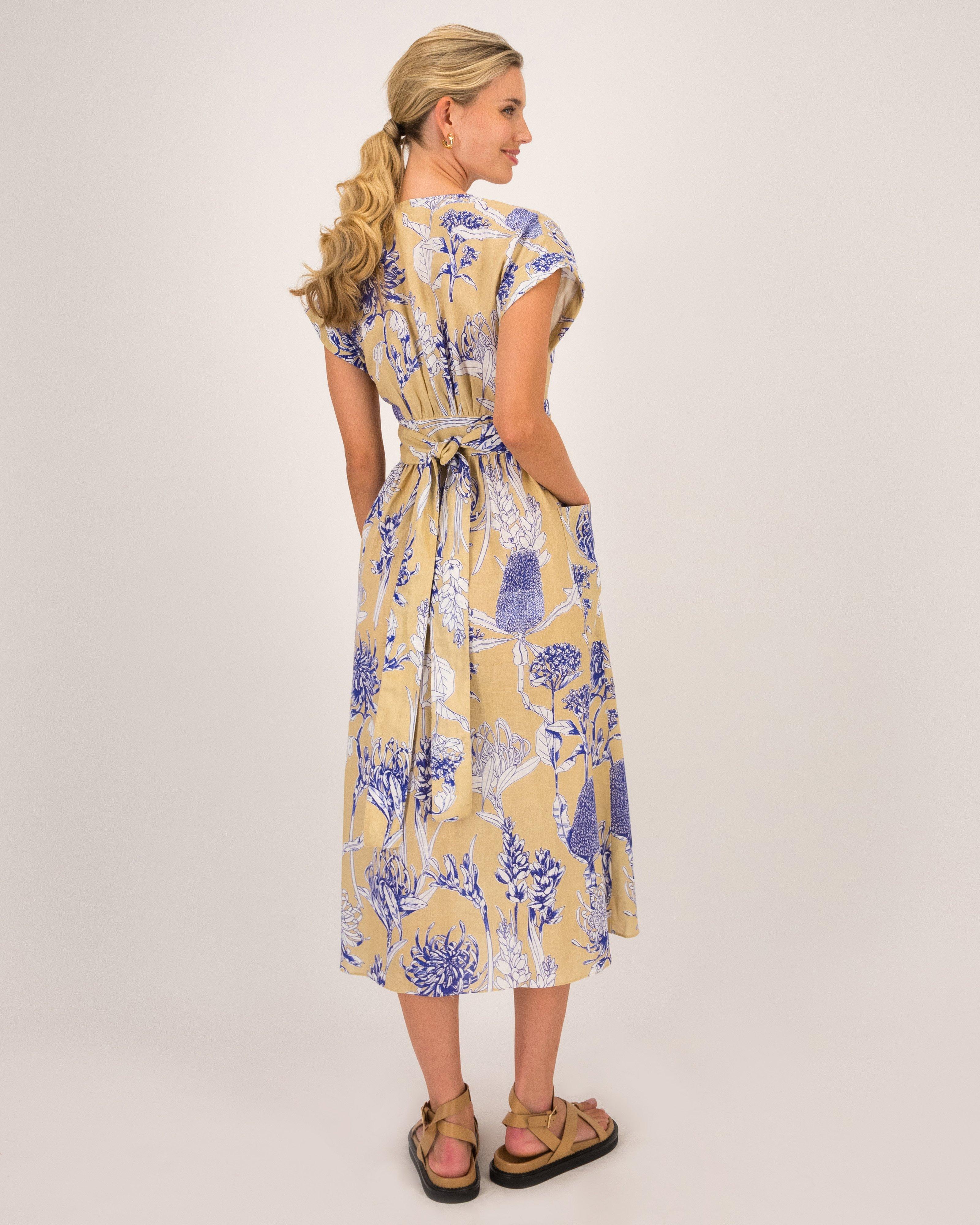 Lula Printed Wrap Dress -  Camel