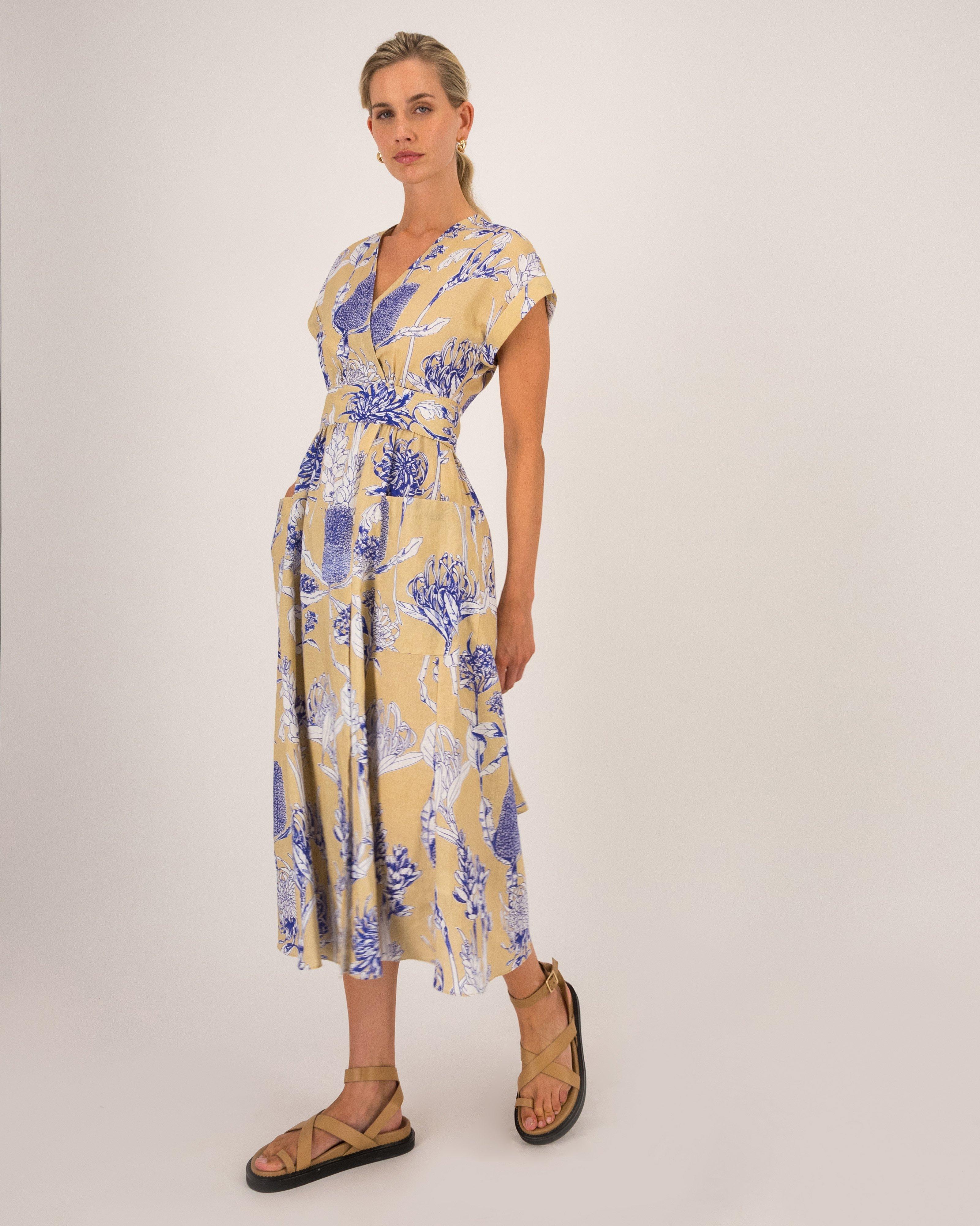 Lula Printed Wrap Dress -  Camel