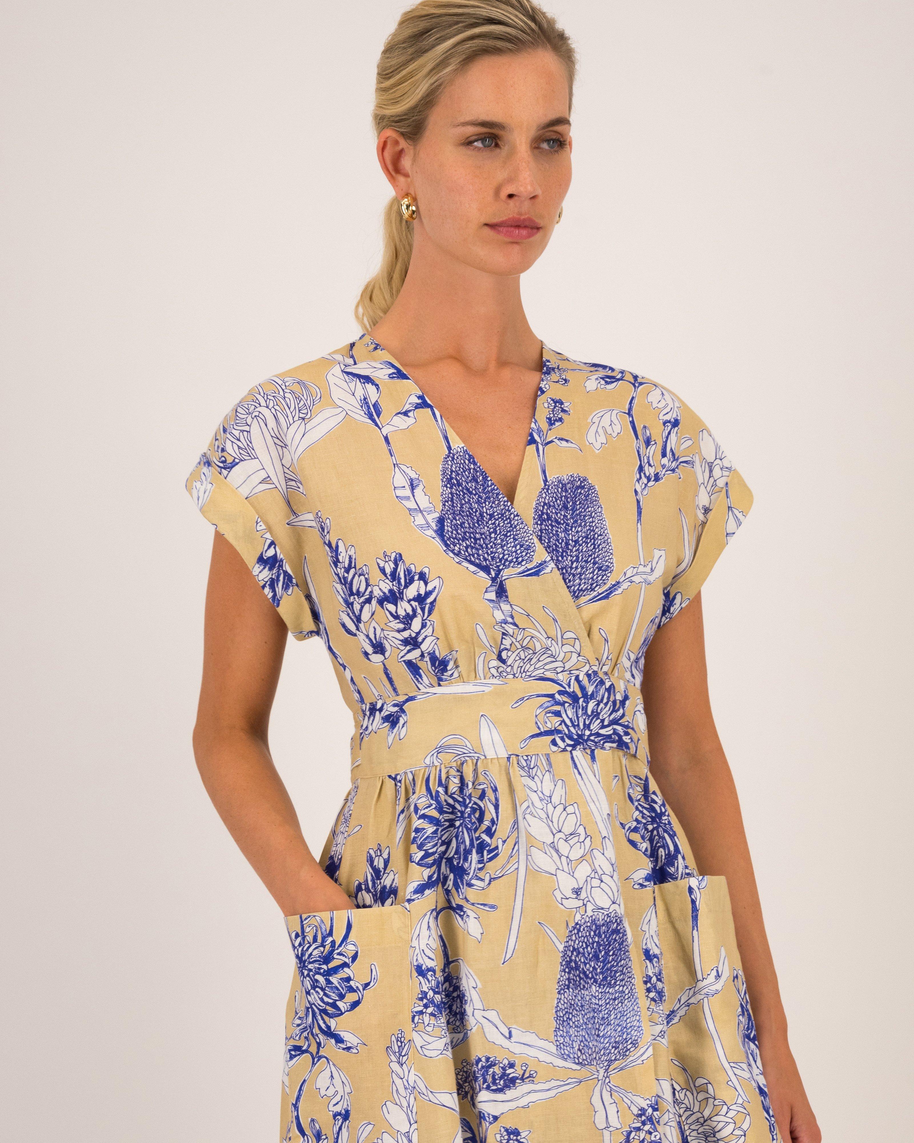 Lula Printed Wrap Dress -  Camel