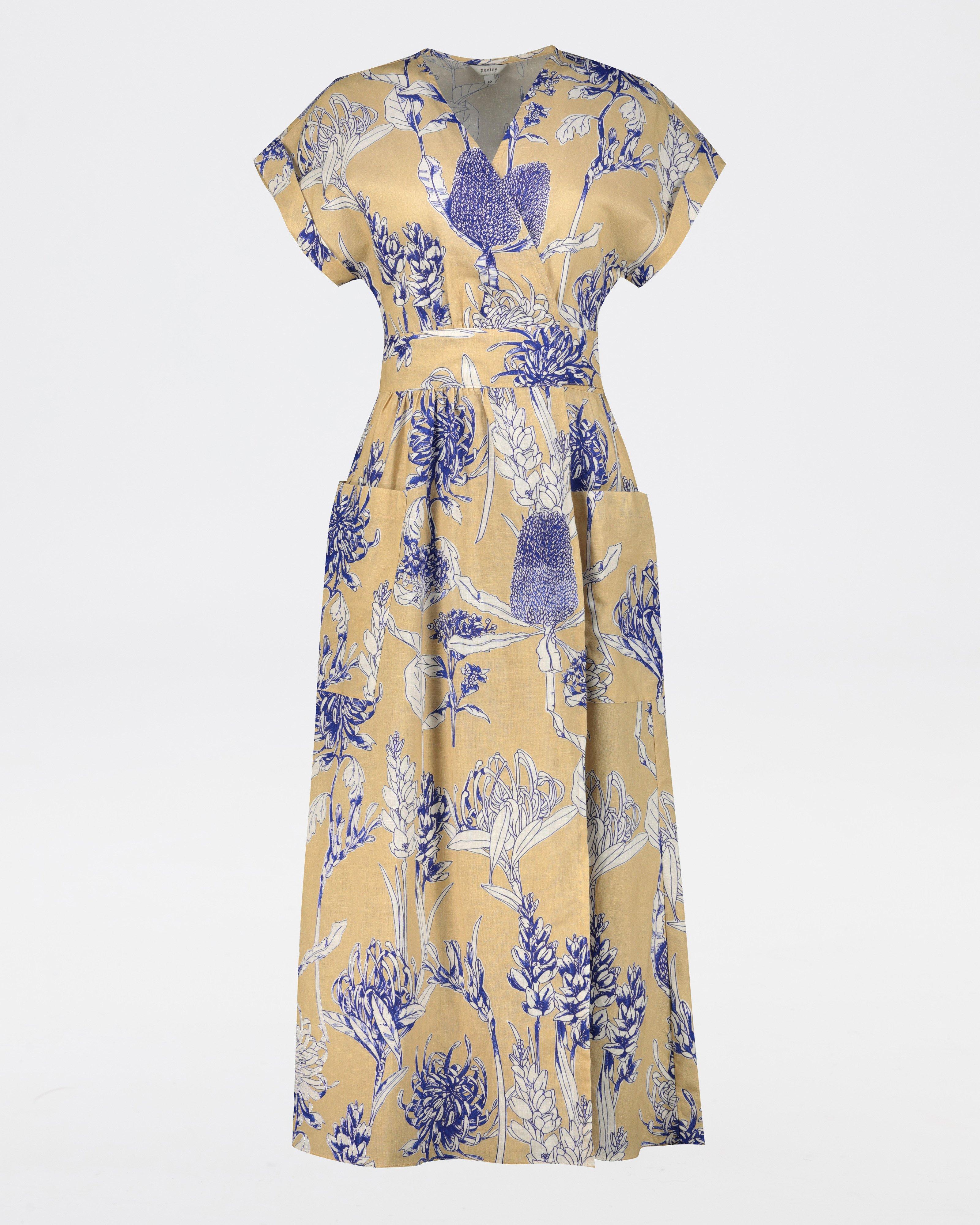 Lula Printed Wrap Dress -  Camel