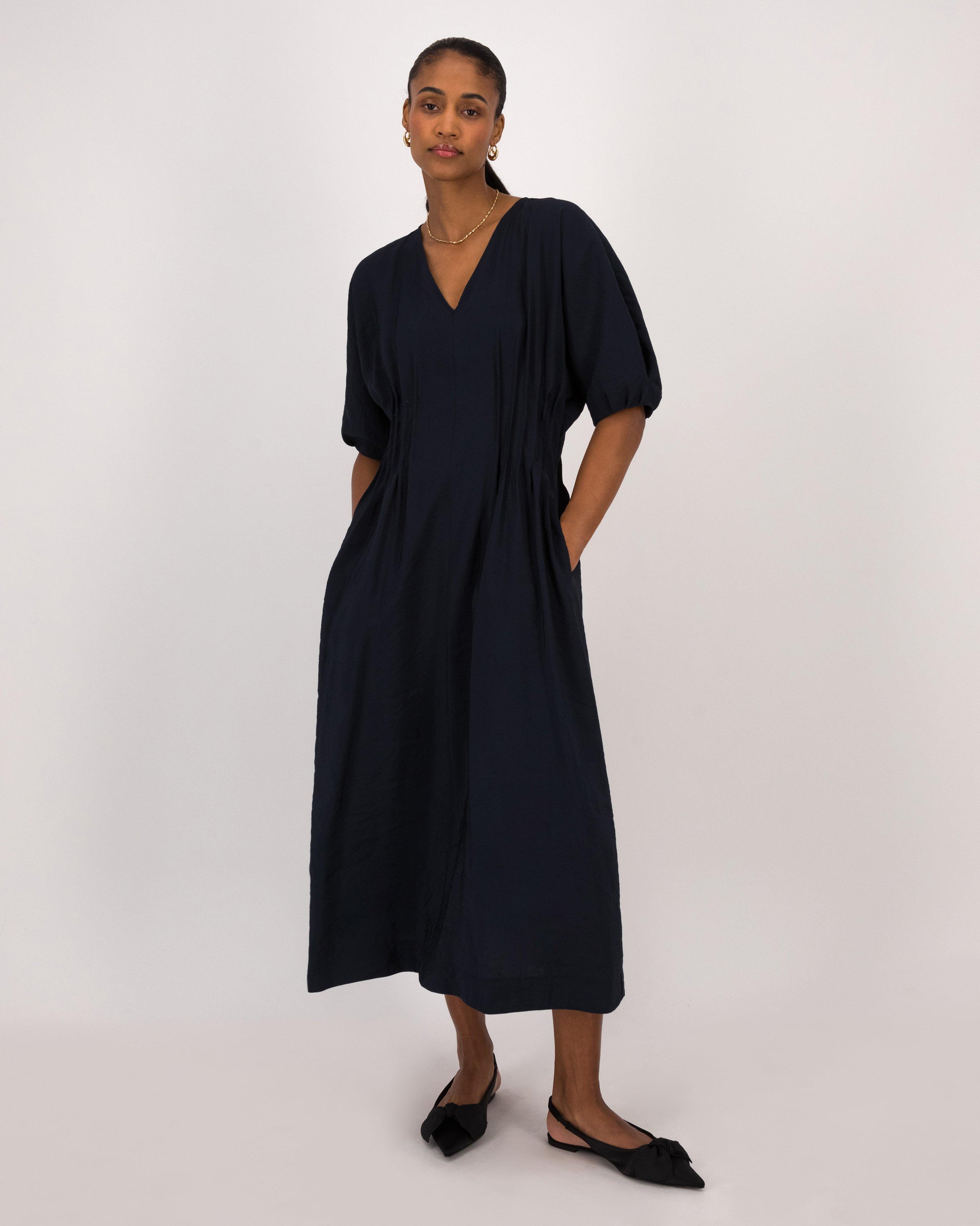 Tuli Pintuck Detail Maxi Dress -  Navy