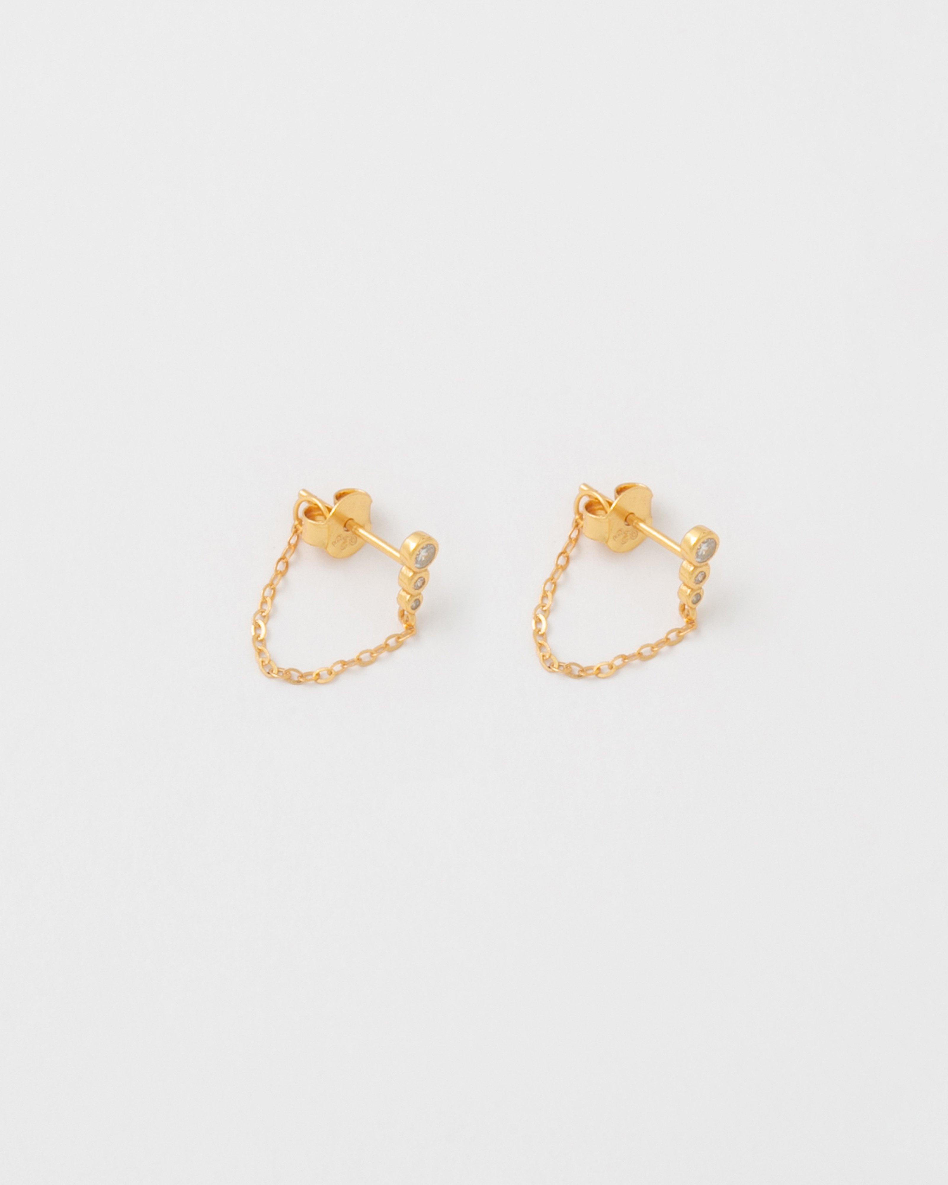 Sterling Silver Linear Cubic Zirconia and Chain Peekaboo Earrings -  Gold
