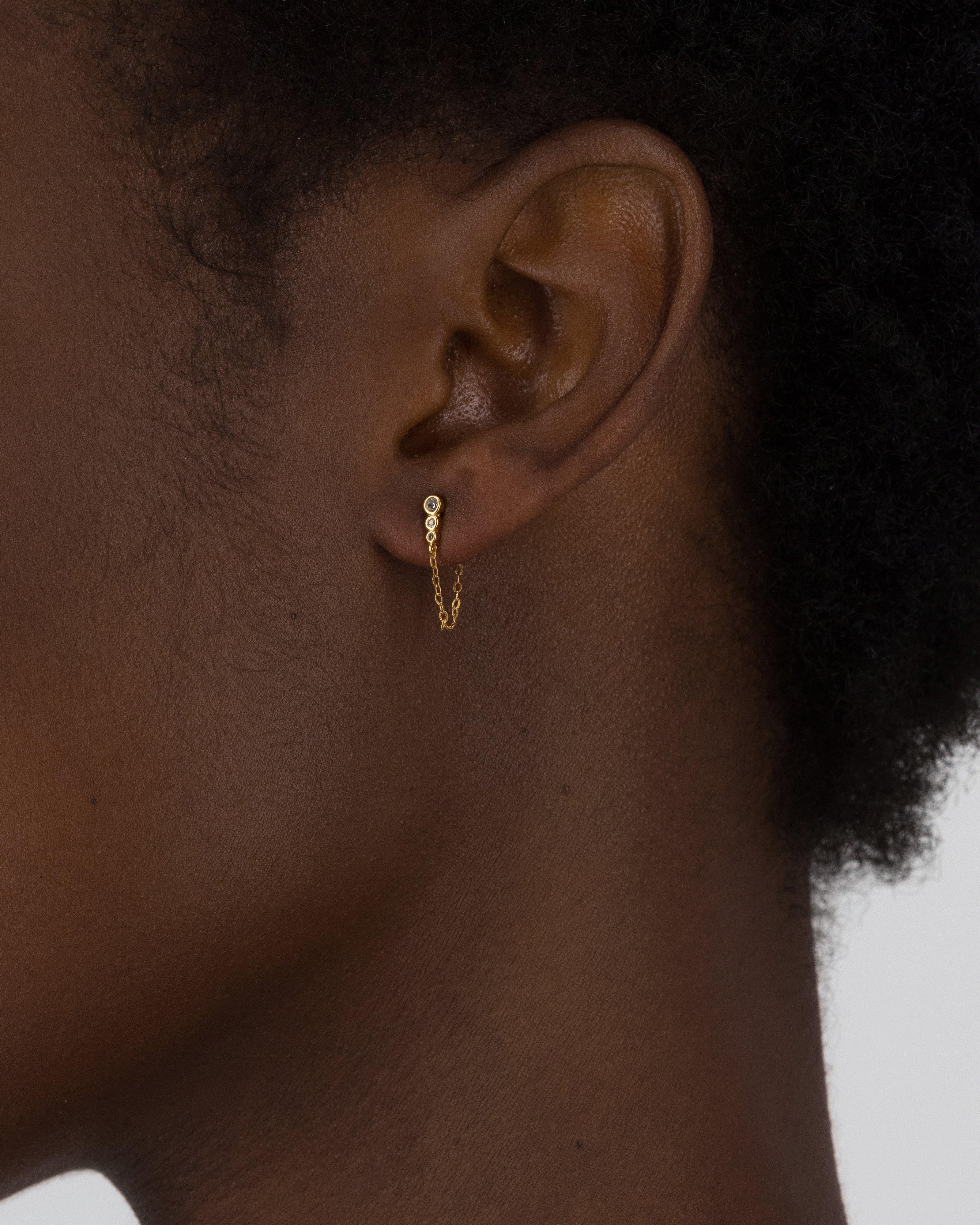Sterling Silver Linear Cubic Zirconia and Chain Peekaboo Earrings -  Gold