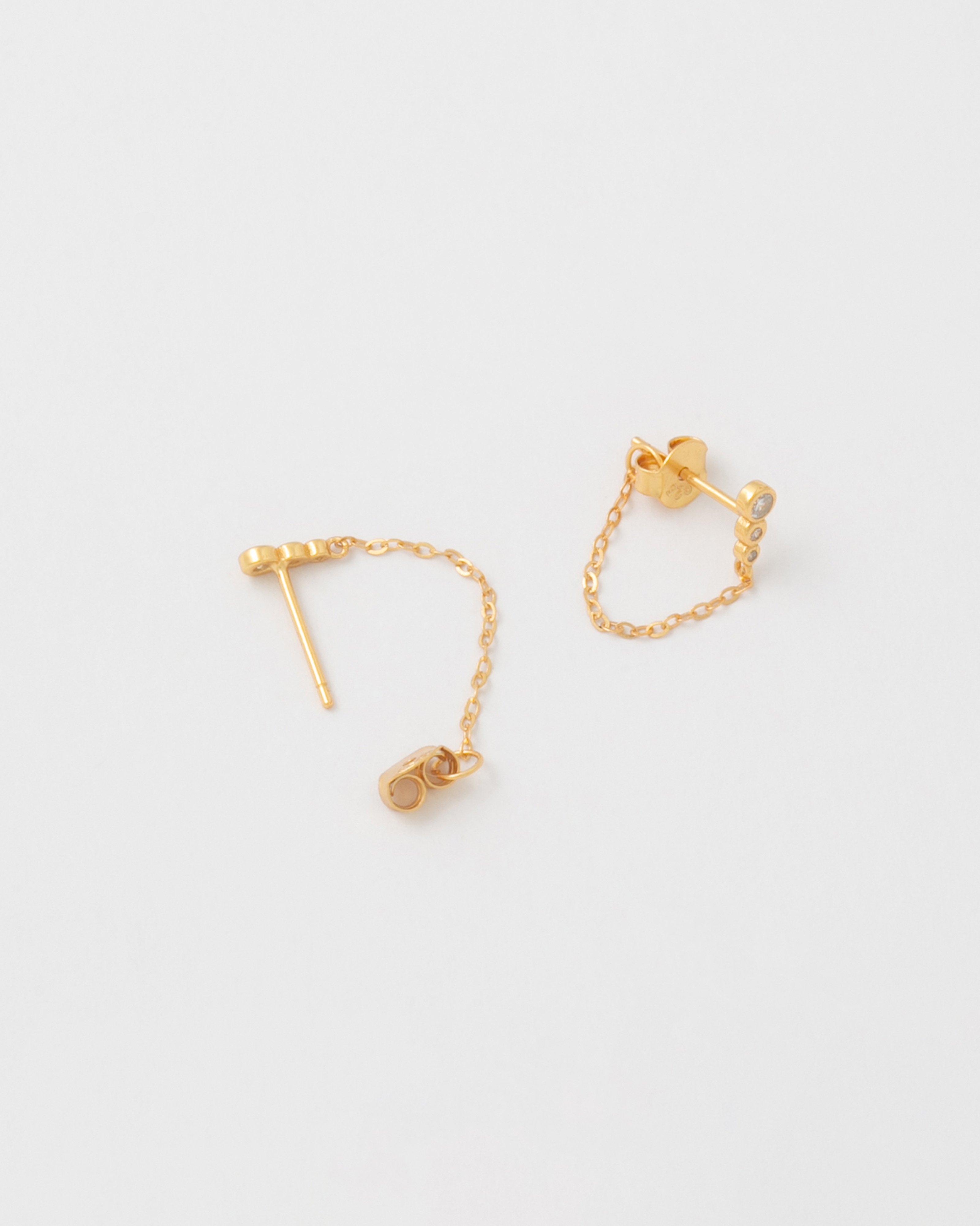 Sterling Silver Linear Cubic Zirconia and Chain Peekaboo Earrings -  Gold