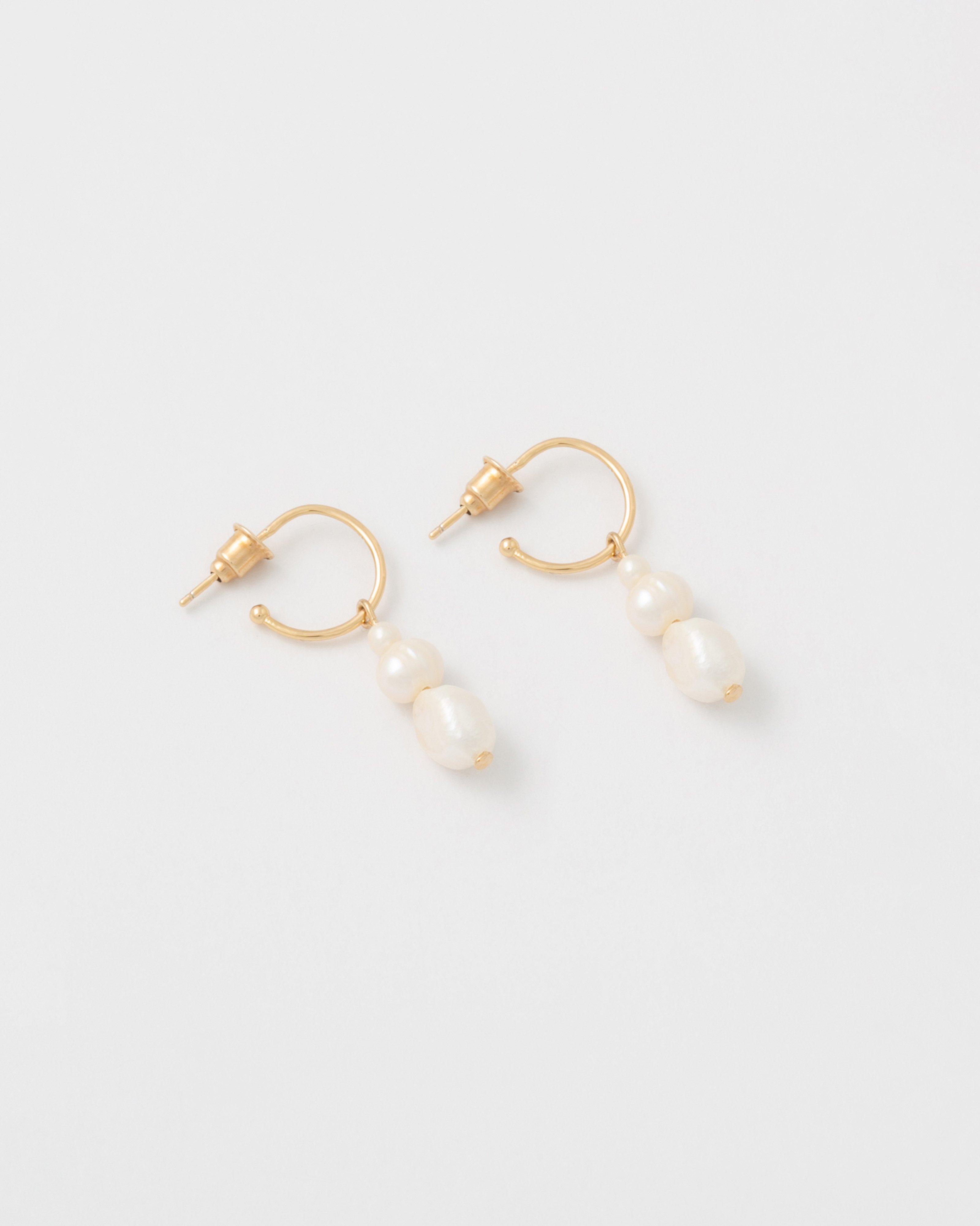 Sterling Silver Three Tier Statement Freshwater Pearl Earrings -  Milk