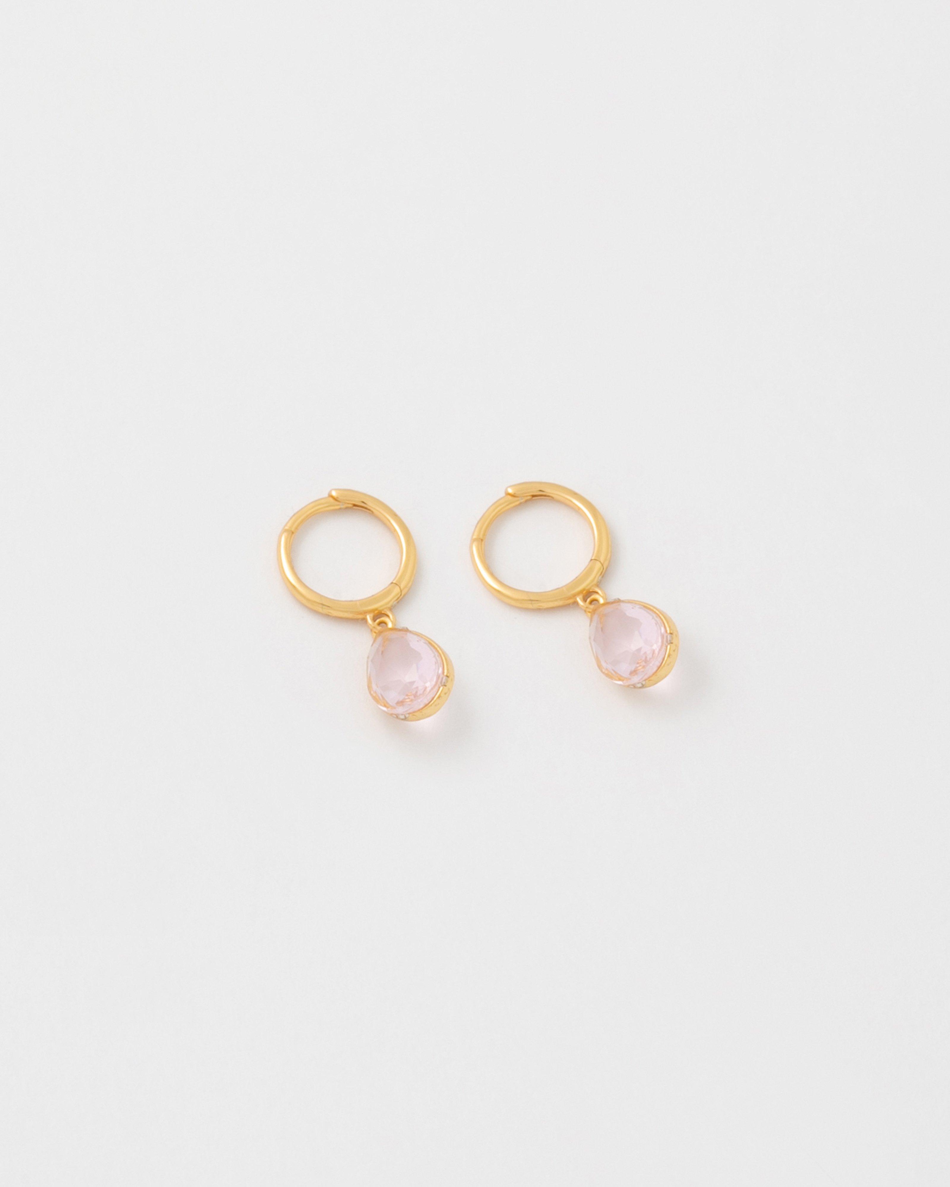 Sterling Silver Huggie Stone Drop Earrings -  Pink