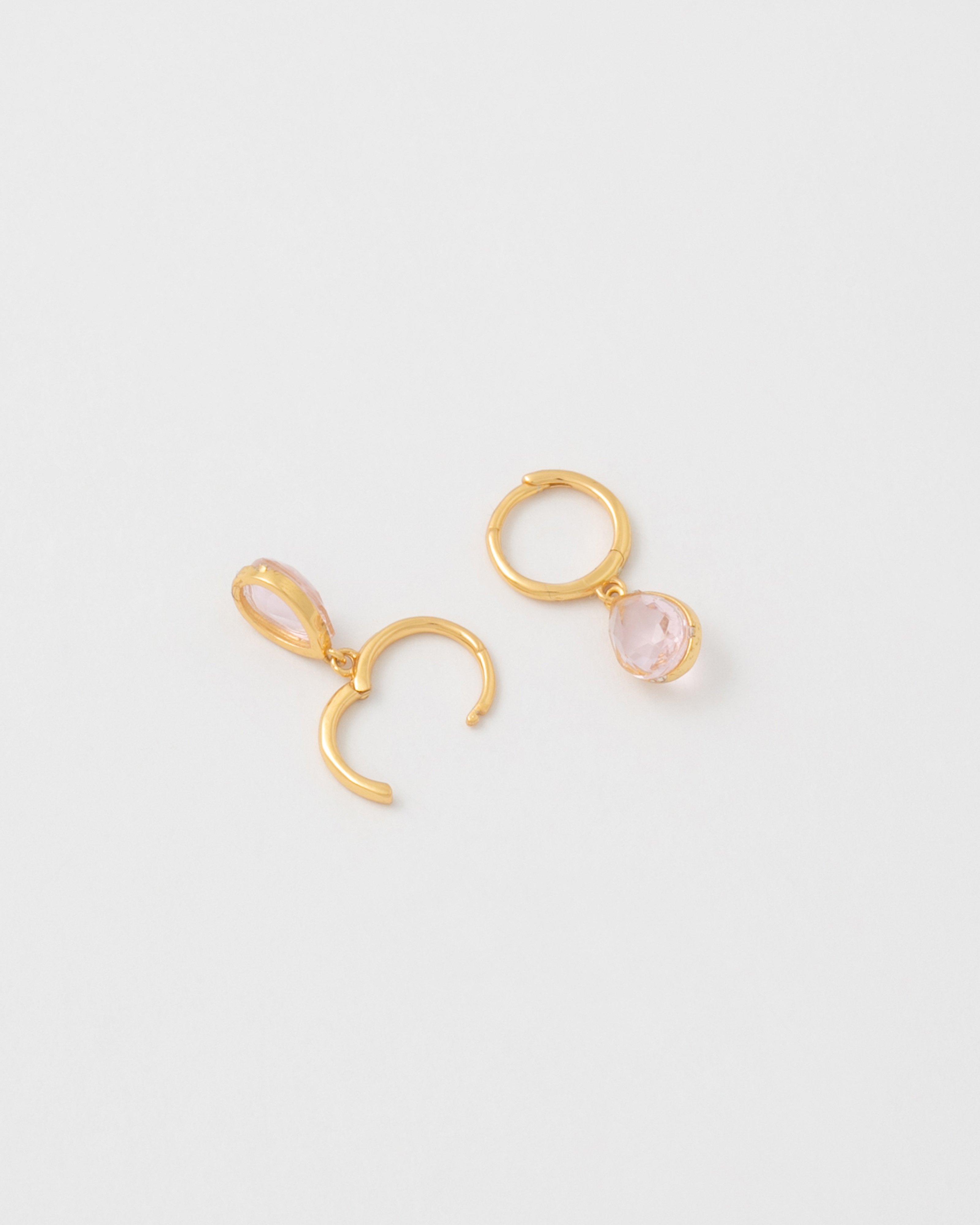 Sterling Silver Huggie Stone Drop Earrings -  Pink