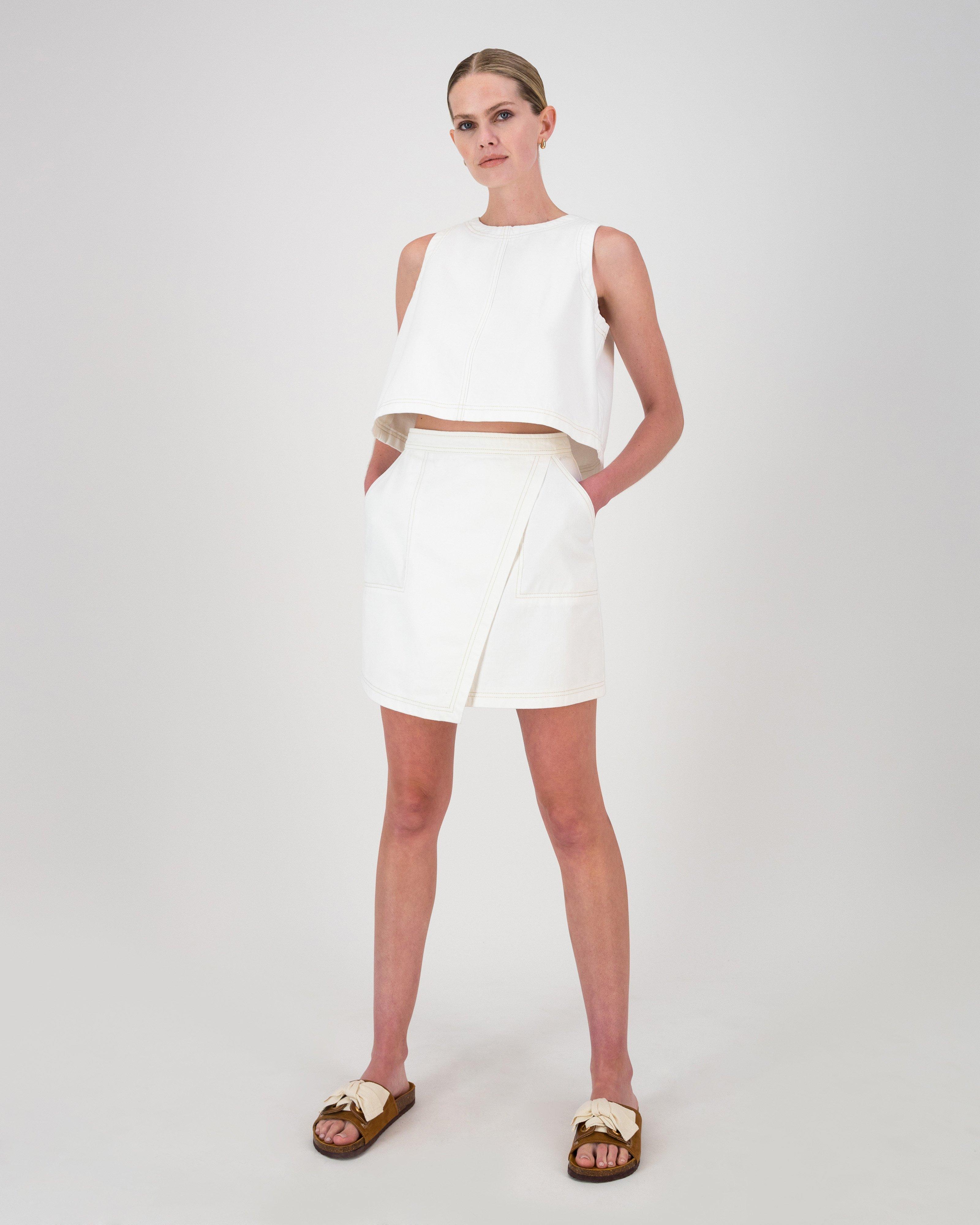 Tia Denim Top -  White
