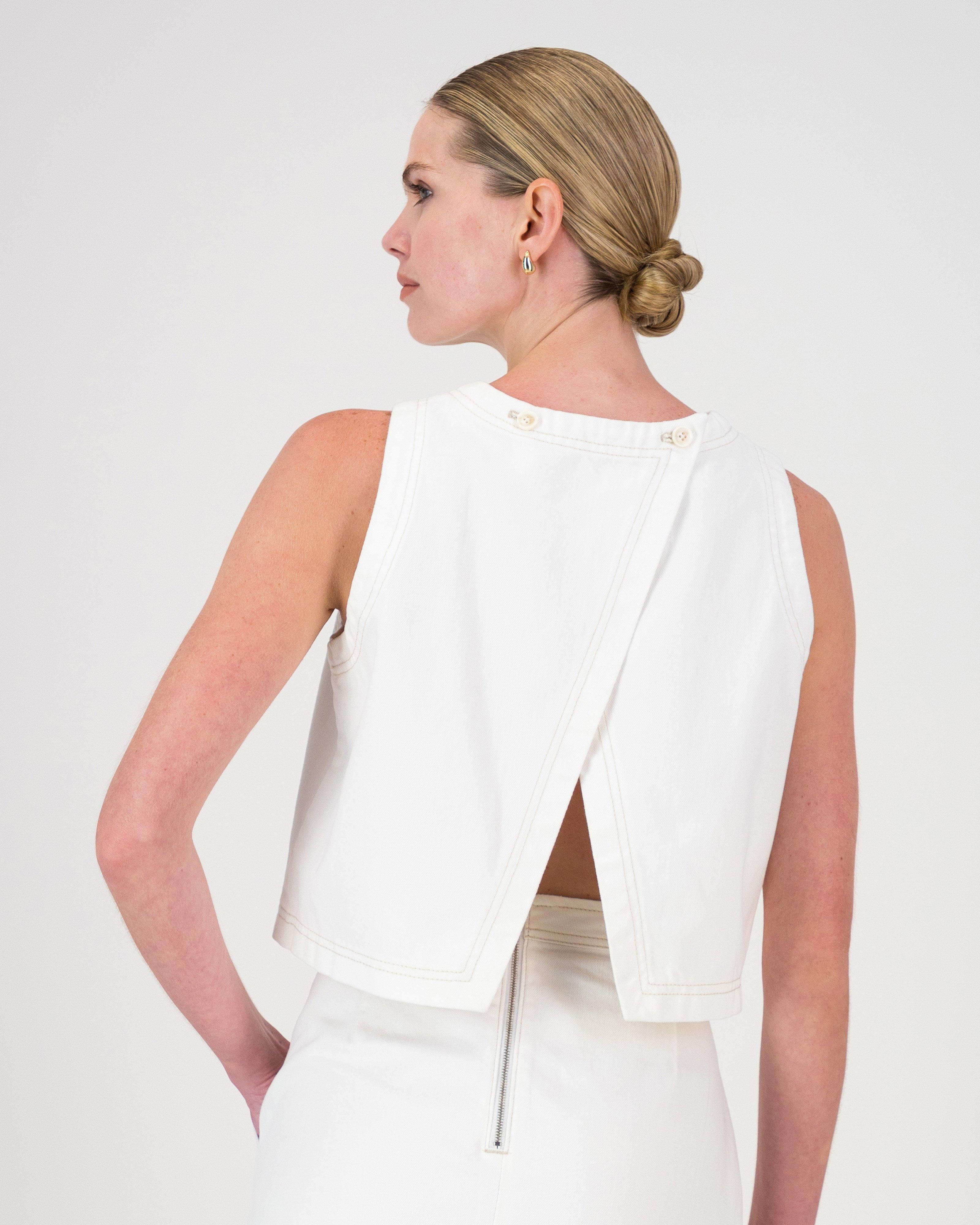Tia Denim Top -  White