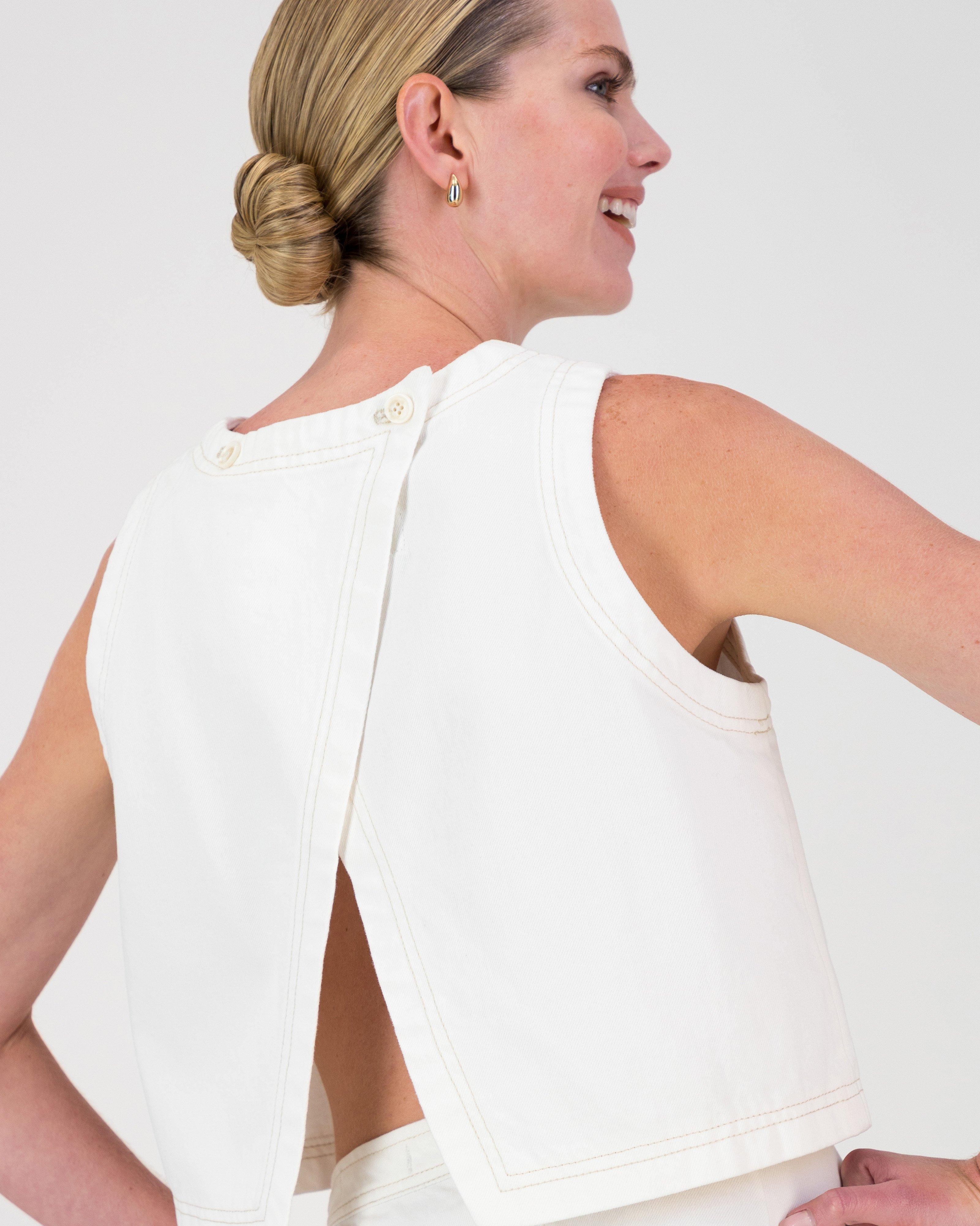 Tia Denim Top -  White