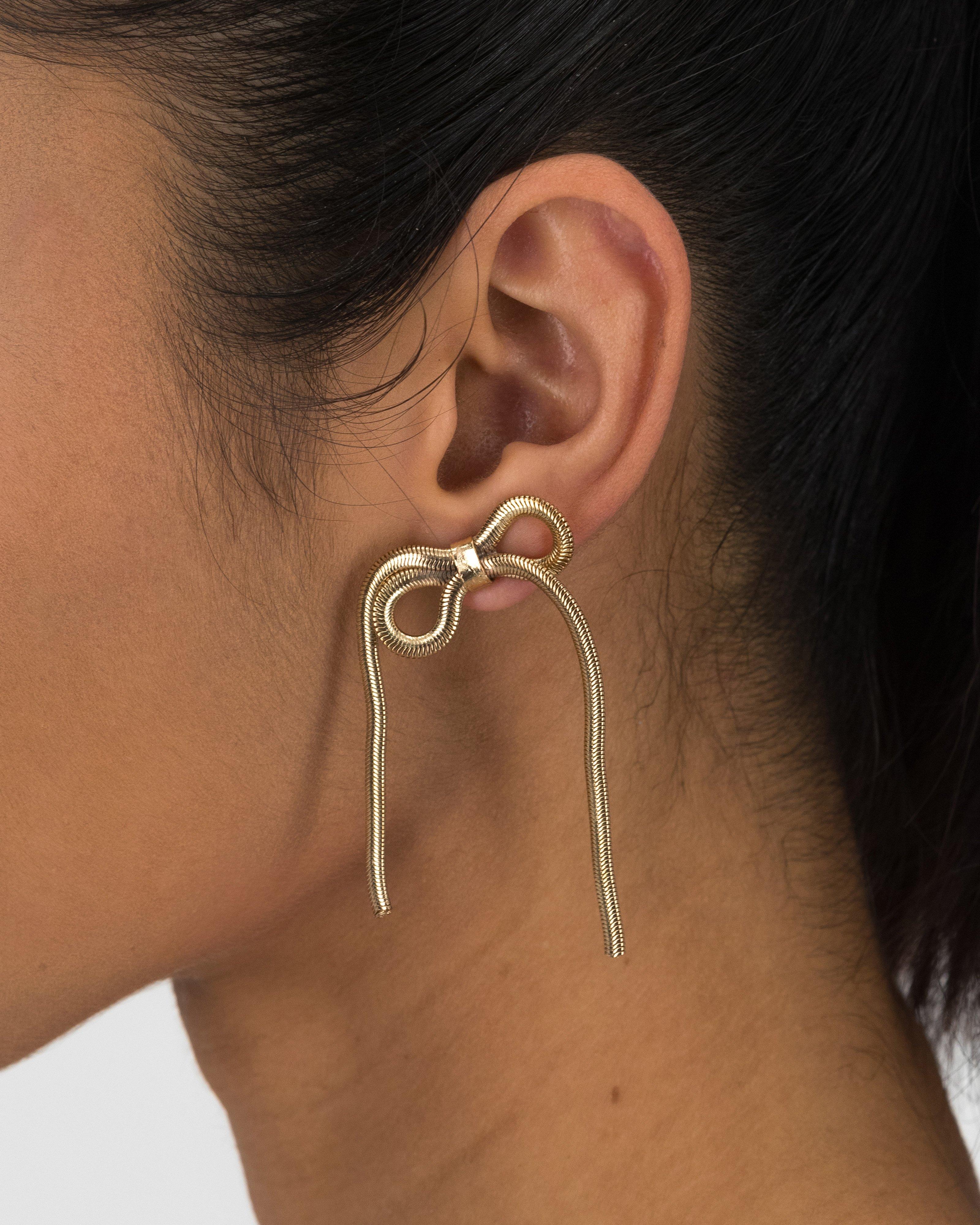 Bow Shape Snake Chain Drop Earrings -  Gold