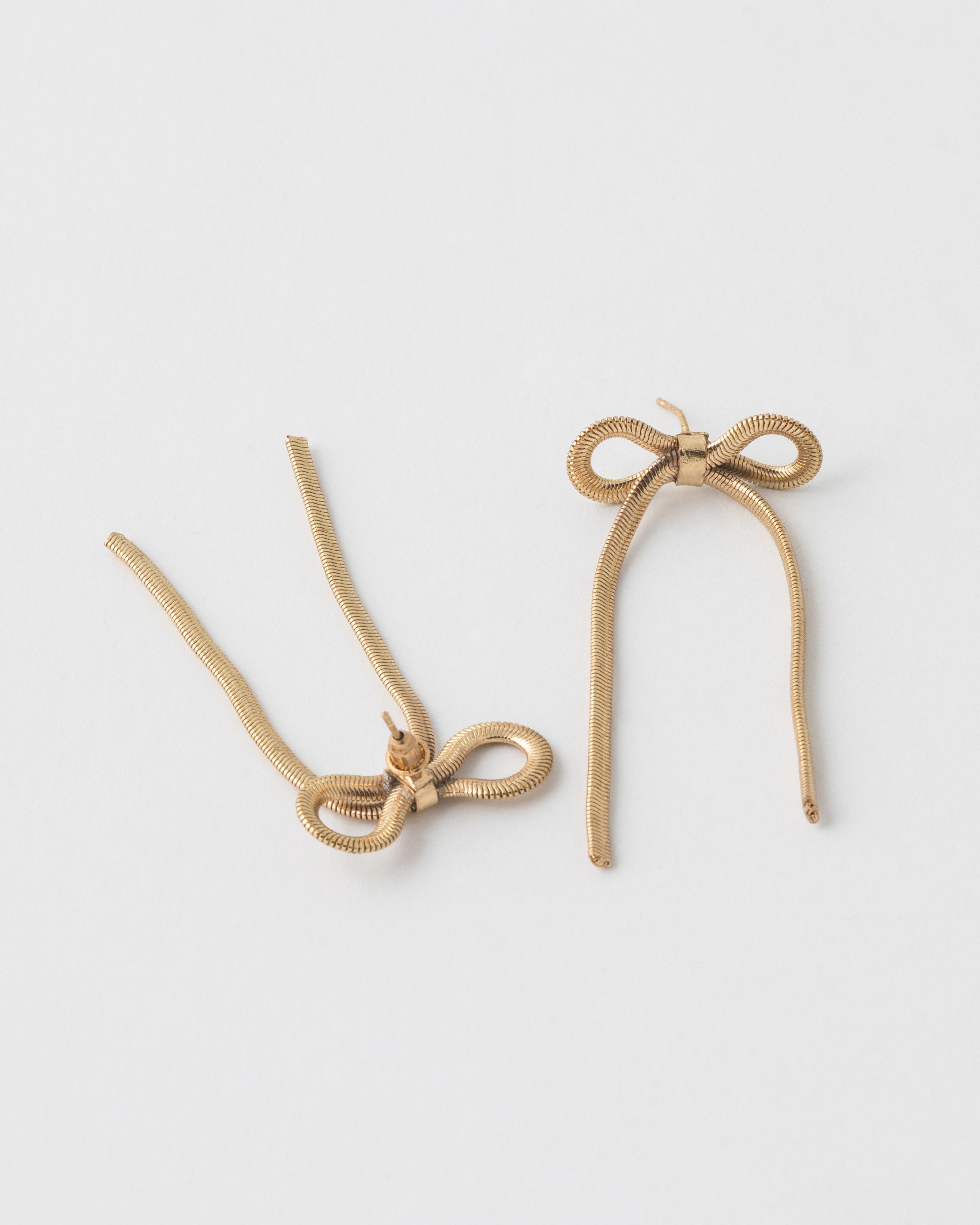 Bow Shape Snake Chain Drop Earrings -  Gold