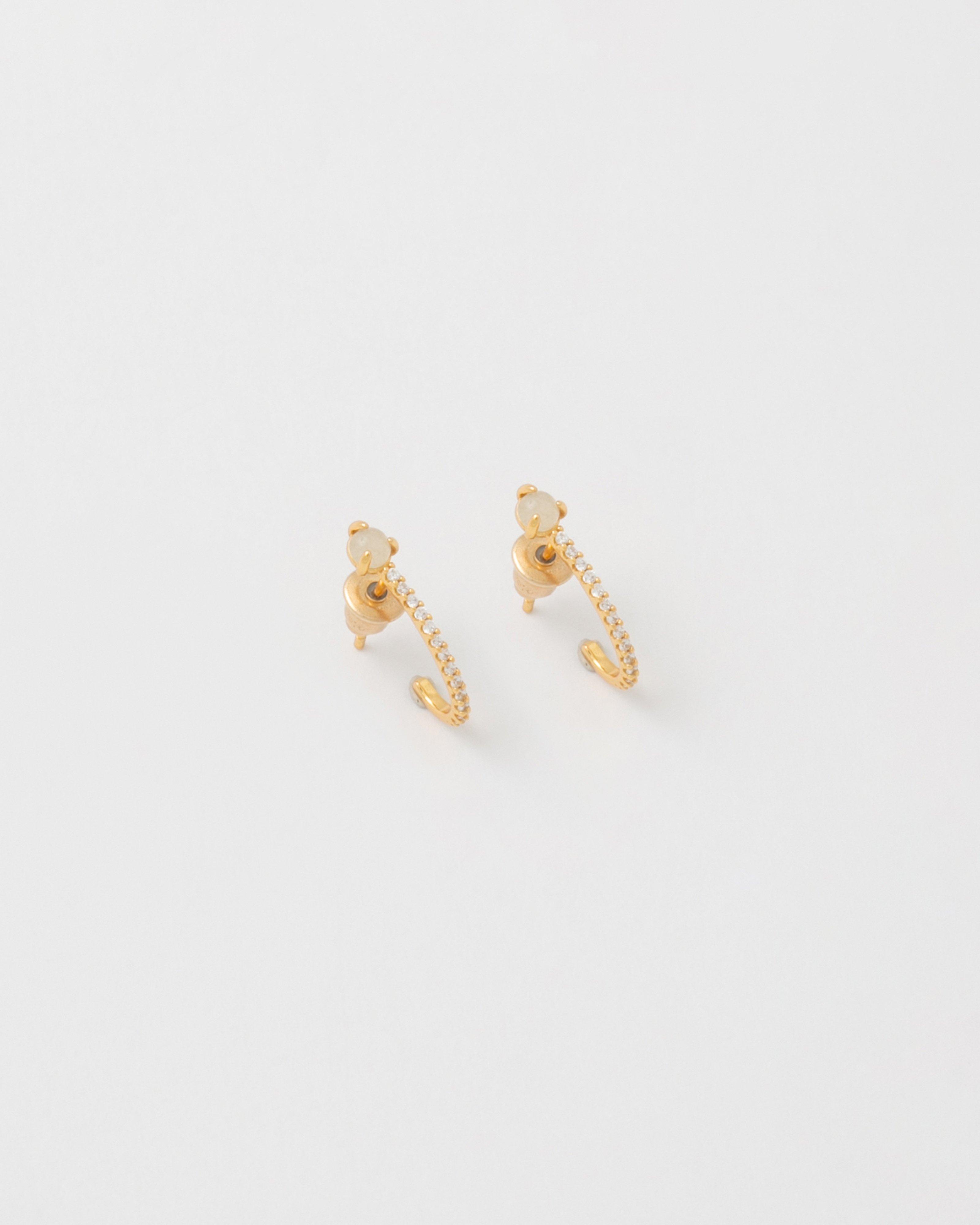 Sterling Silver J-Shape Cubic Zirconia and Mother of Pearl Stud Earrings -  Gold