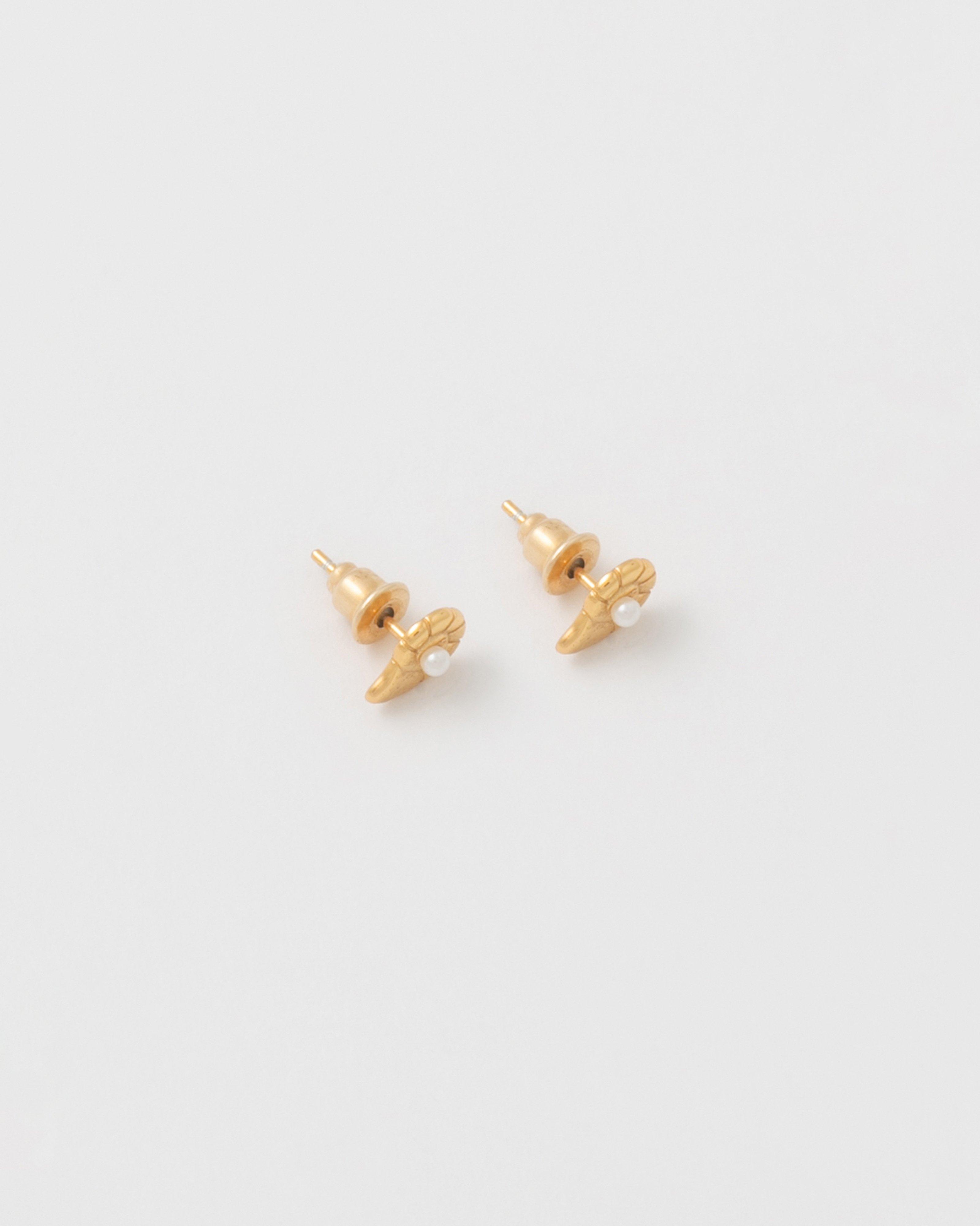 Sterling Silver Shell and Freshwater Pearl Stud Earrings -  Gold