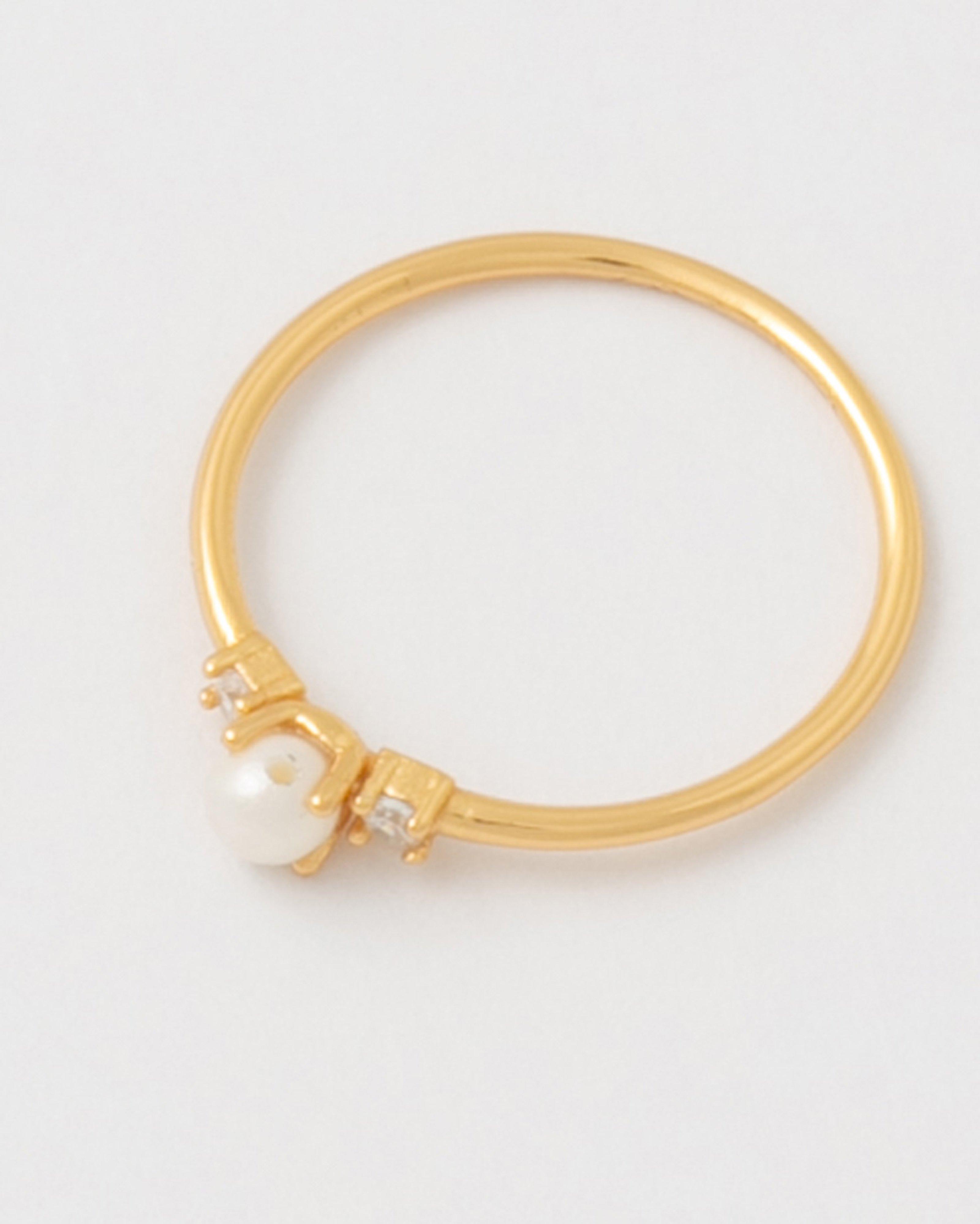 Sterling Silver Single Freshwater Pearl and Stone Ring -  Milk