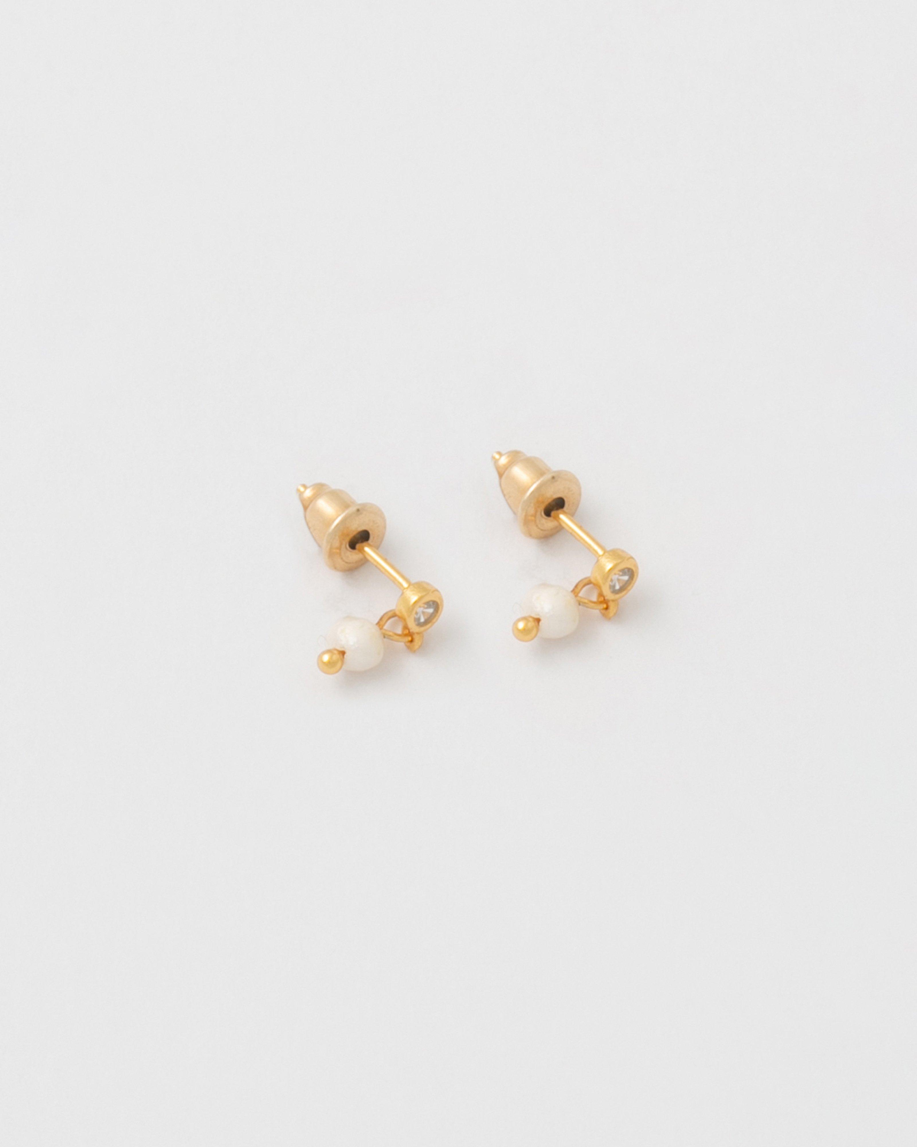 Sterling Silver Stone Pearl Drop Stud Earrings -  Milk