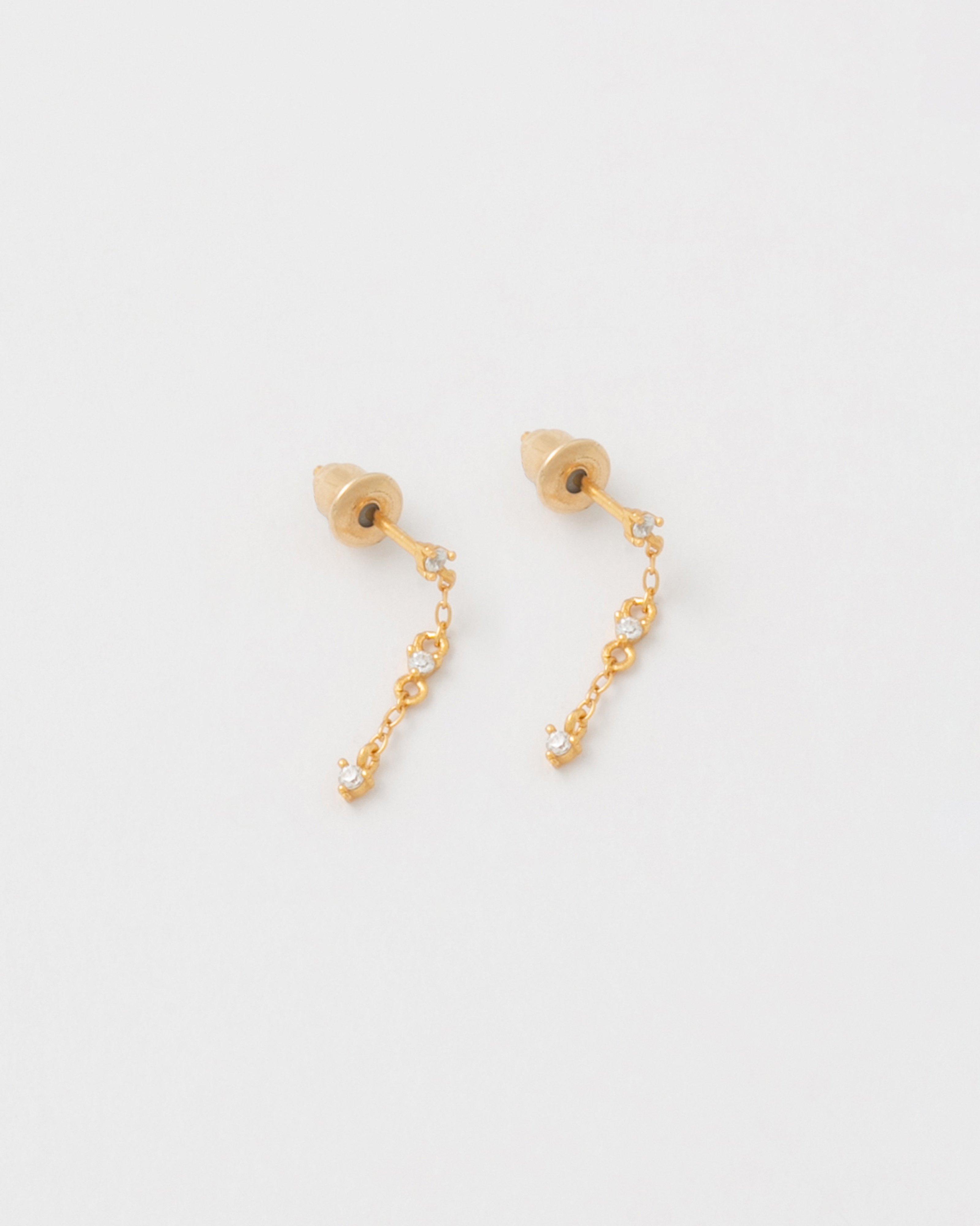 Sterling Silver Linear Stone Stud Earrings -  Gold