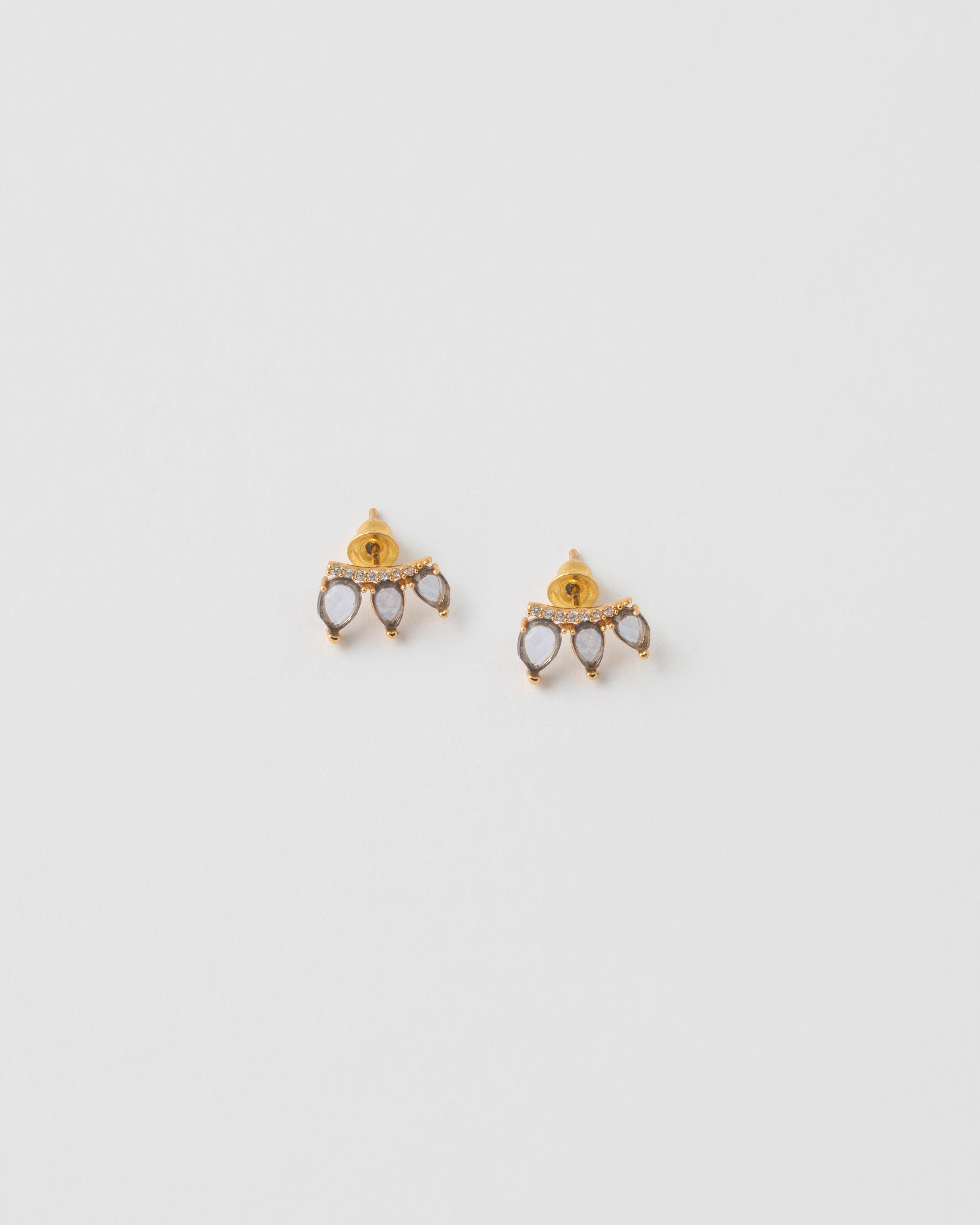 Sterling Silver Teardrop Stone Crawler Earrings  -  Blue
