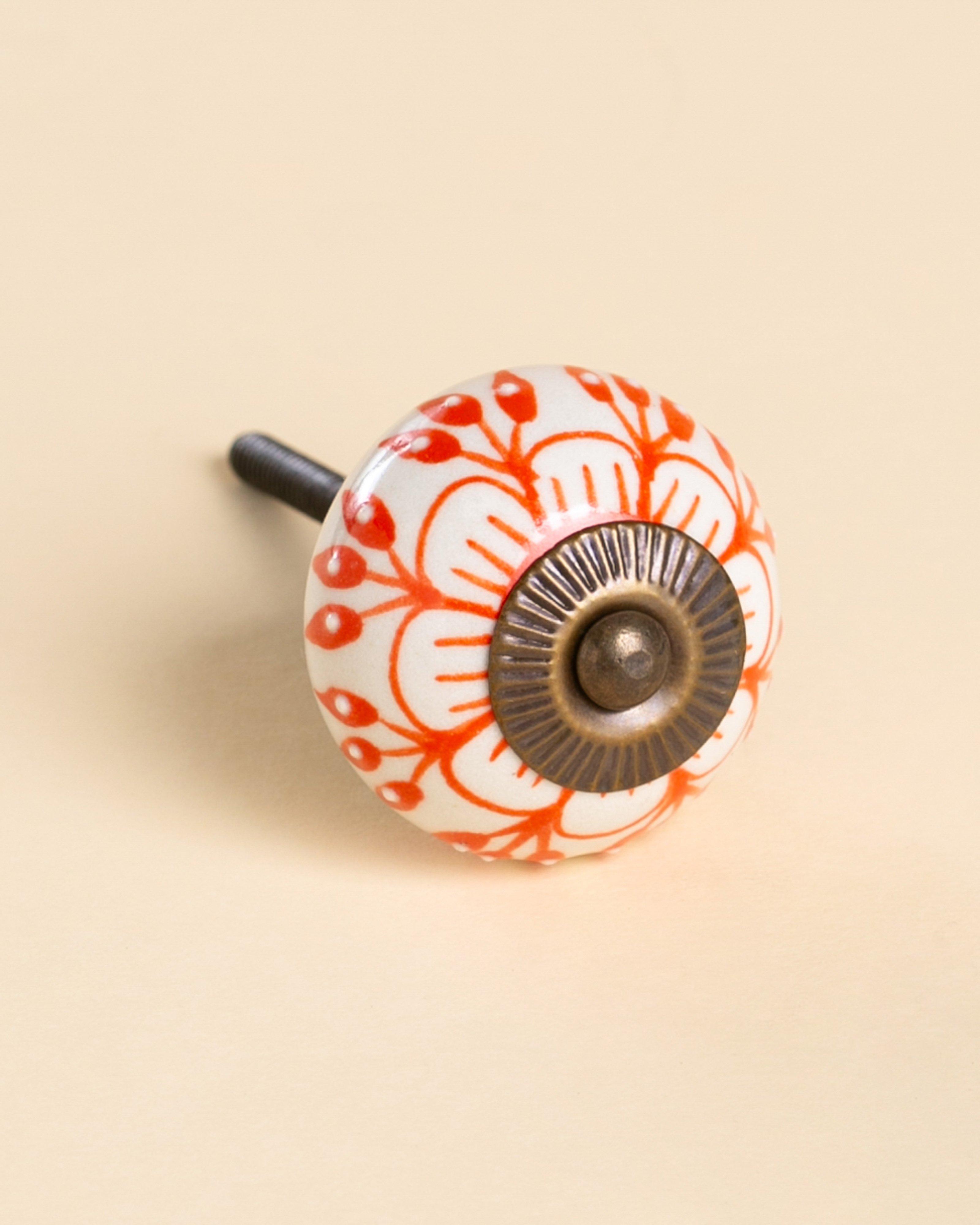 Orange Zinnia Flower Ceramic Knob -  Orange