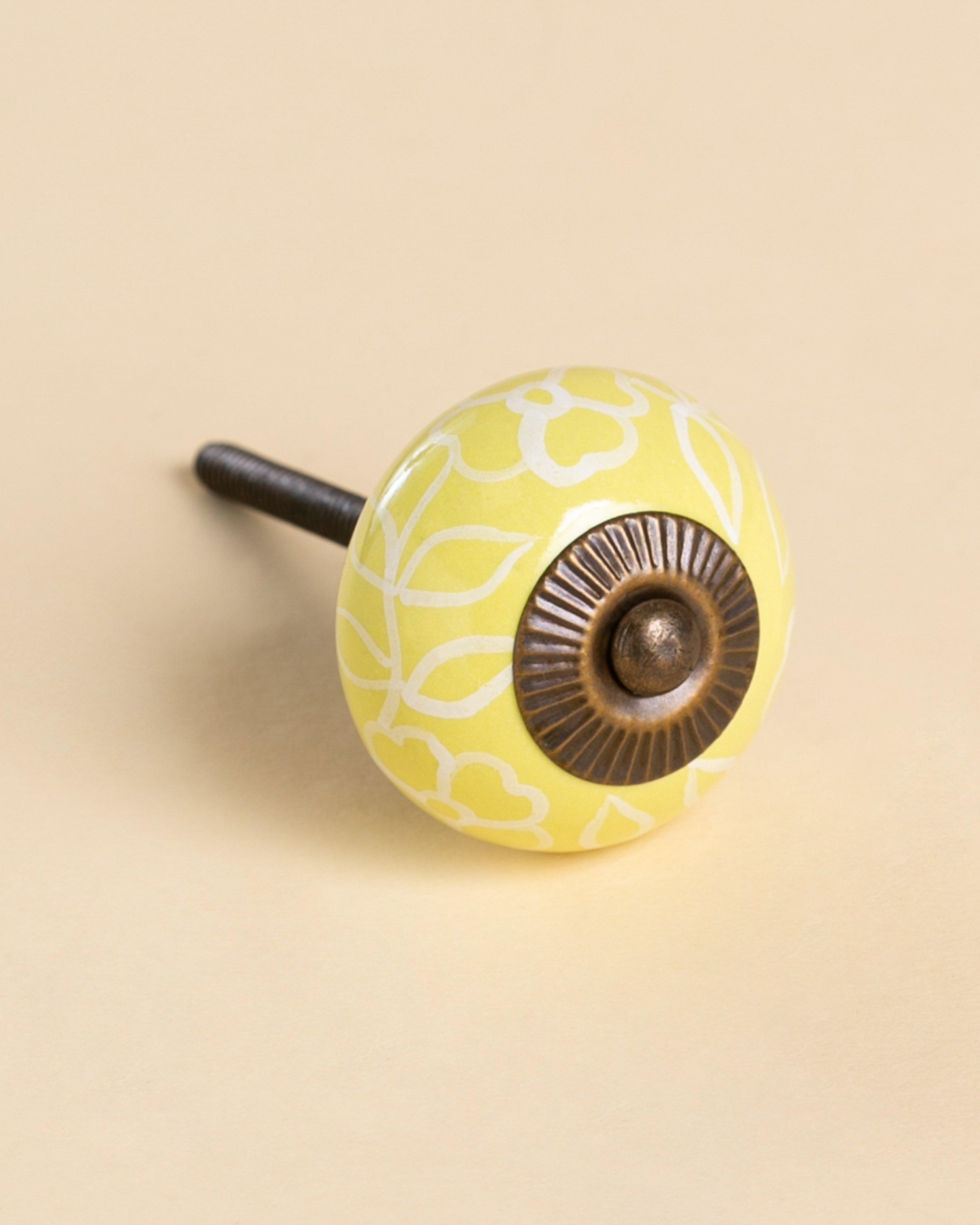 Yellow Leaf Ceramic Floral Knob -  Yellow