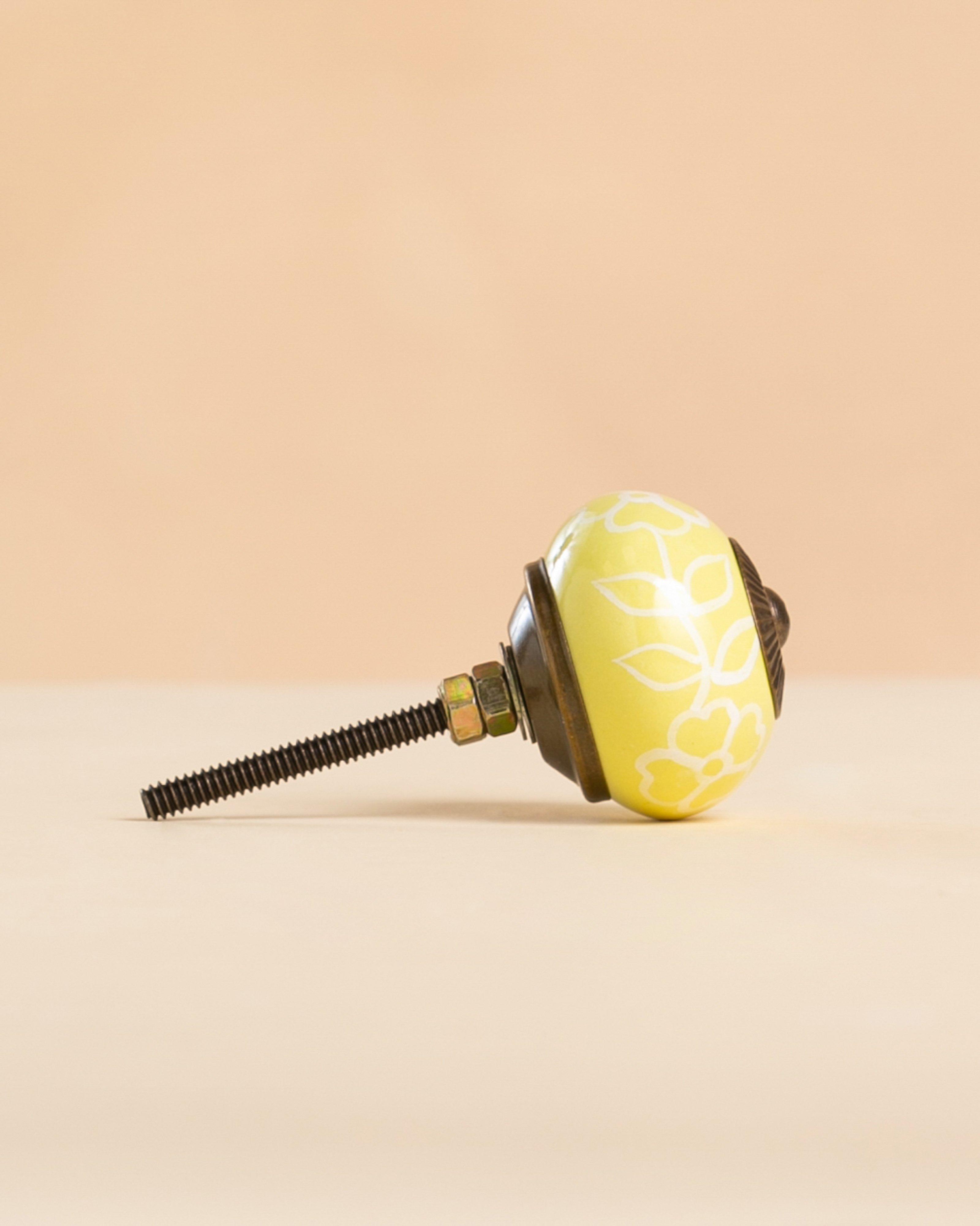 Yellow Leaf Ceramic Floral Knob -  Yellow