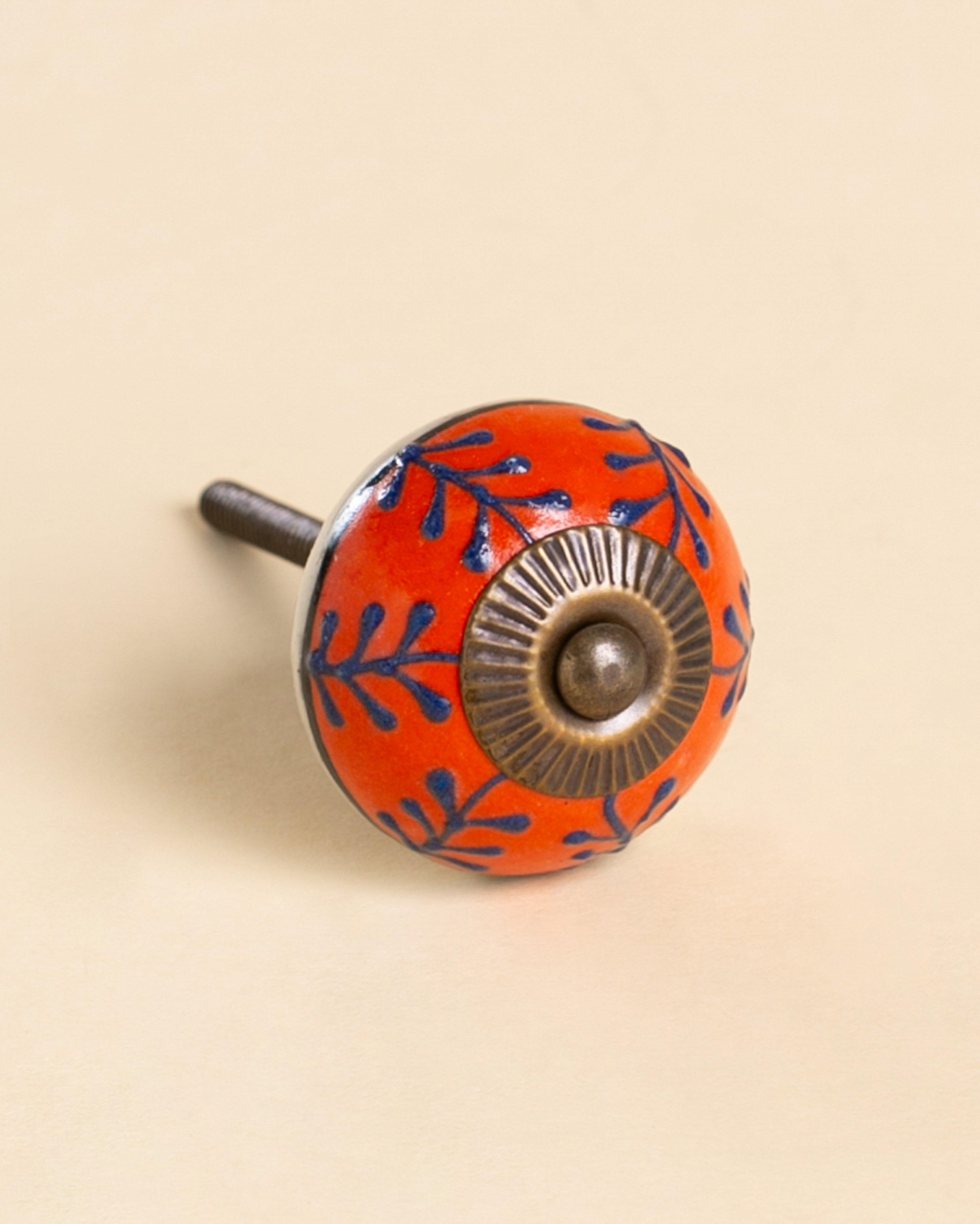 Gina Orange Frond Ceramic Knob -  Orange