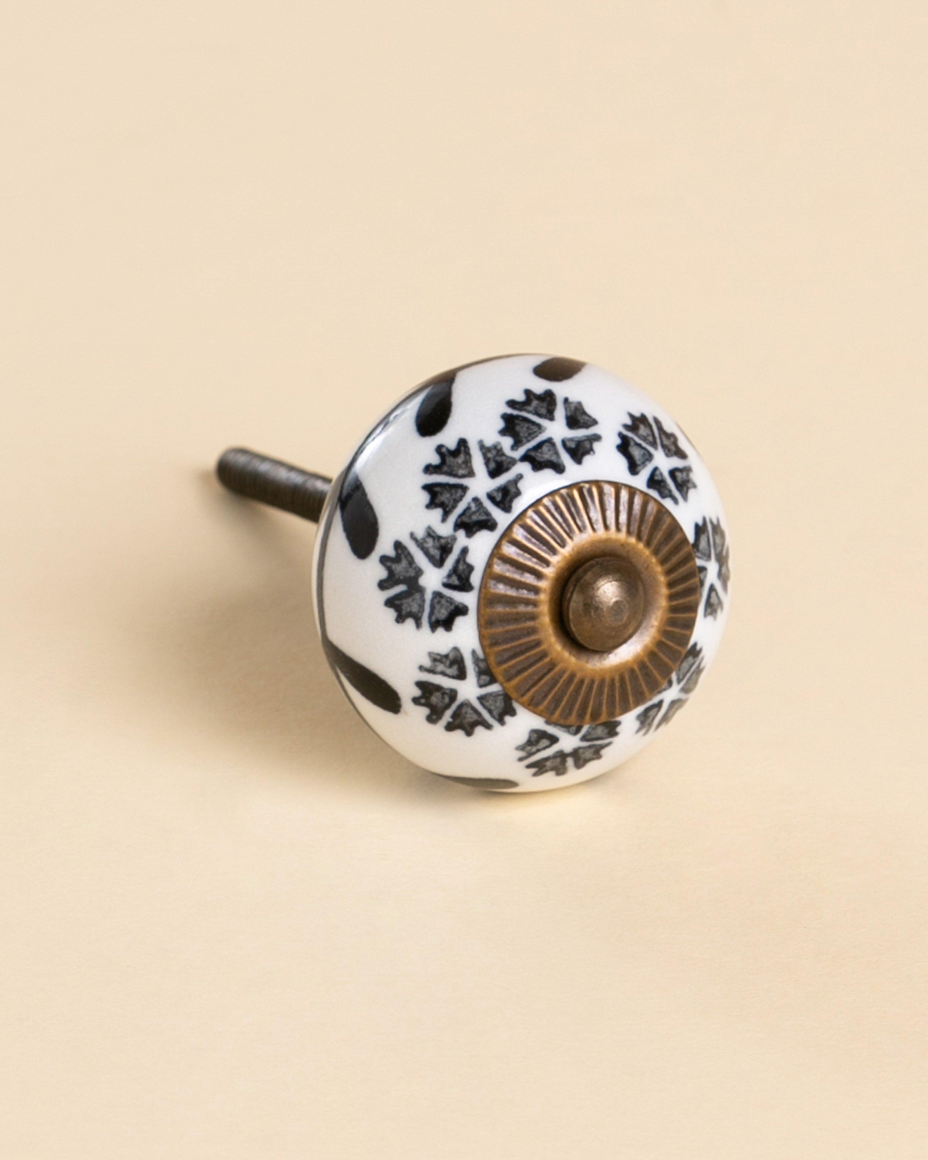 Dainty Black Floral Ceramic Knob -  Black