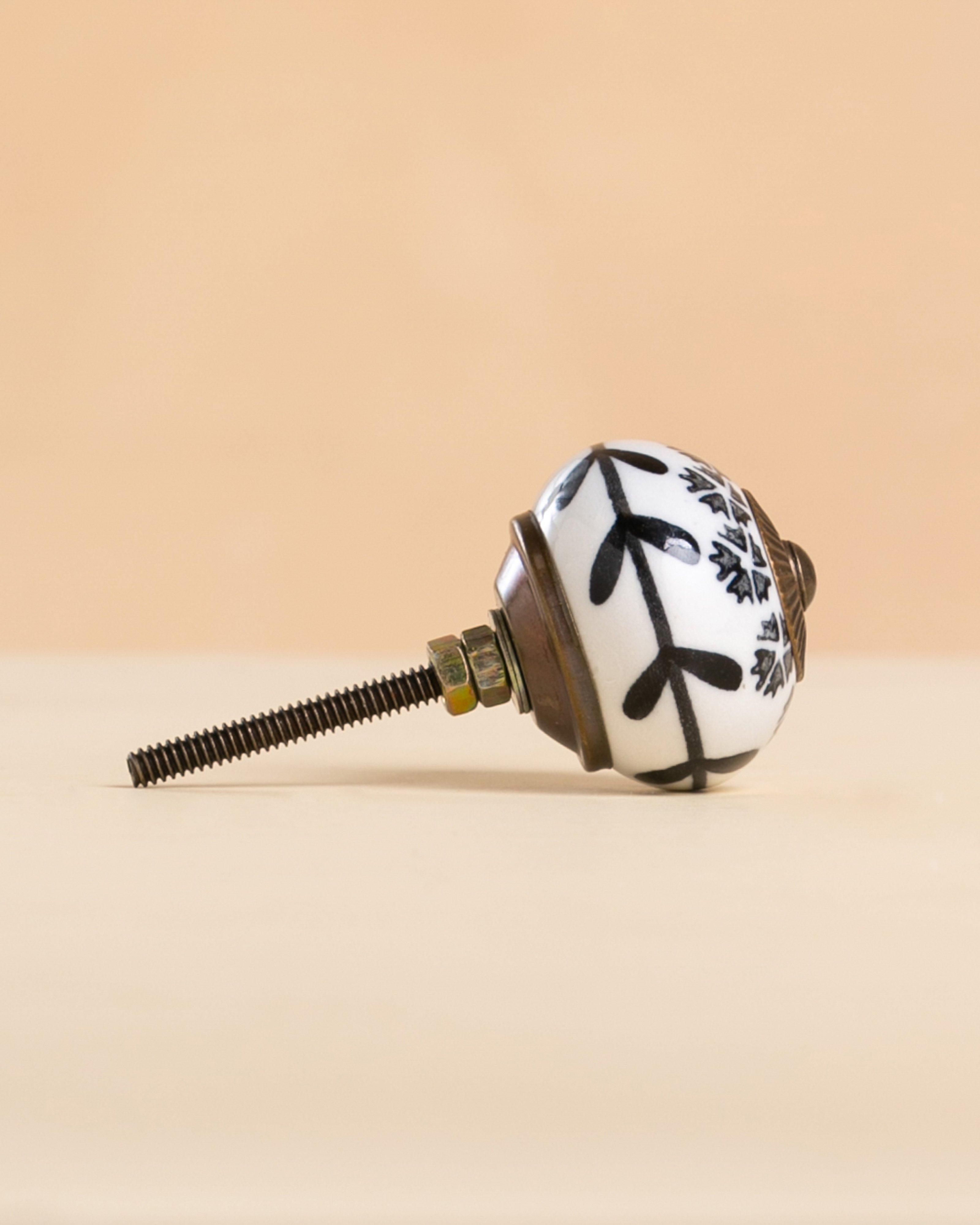 Dainty Black Floral Ceramic Knob -  Black