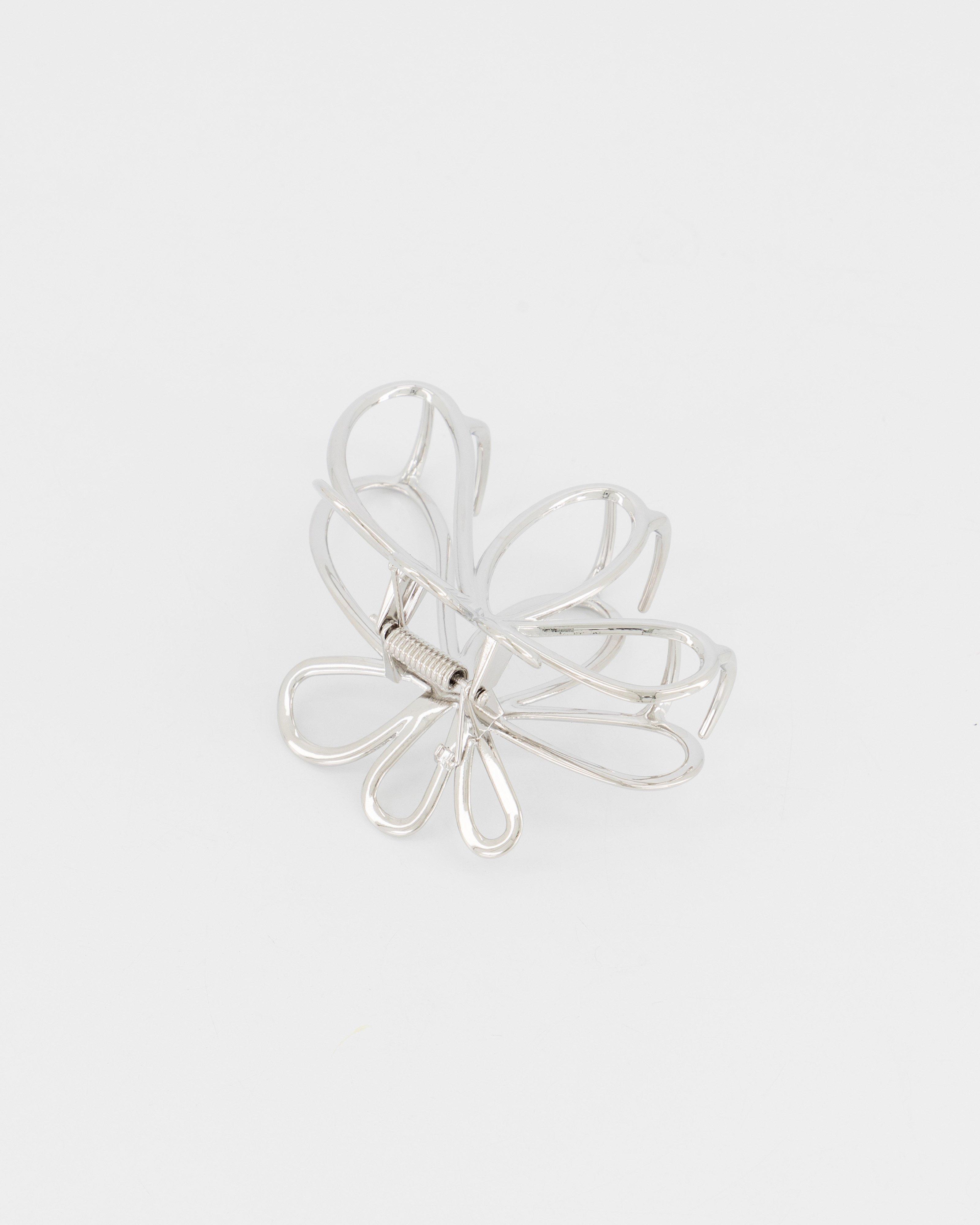 Women’s Villa Flower Bulldog Hair Clip  -  Silver