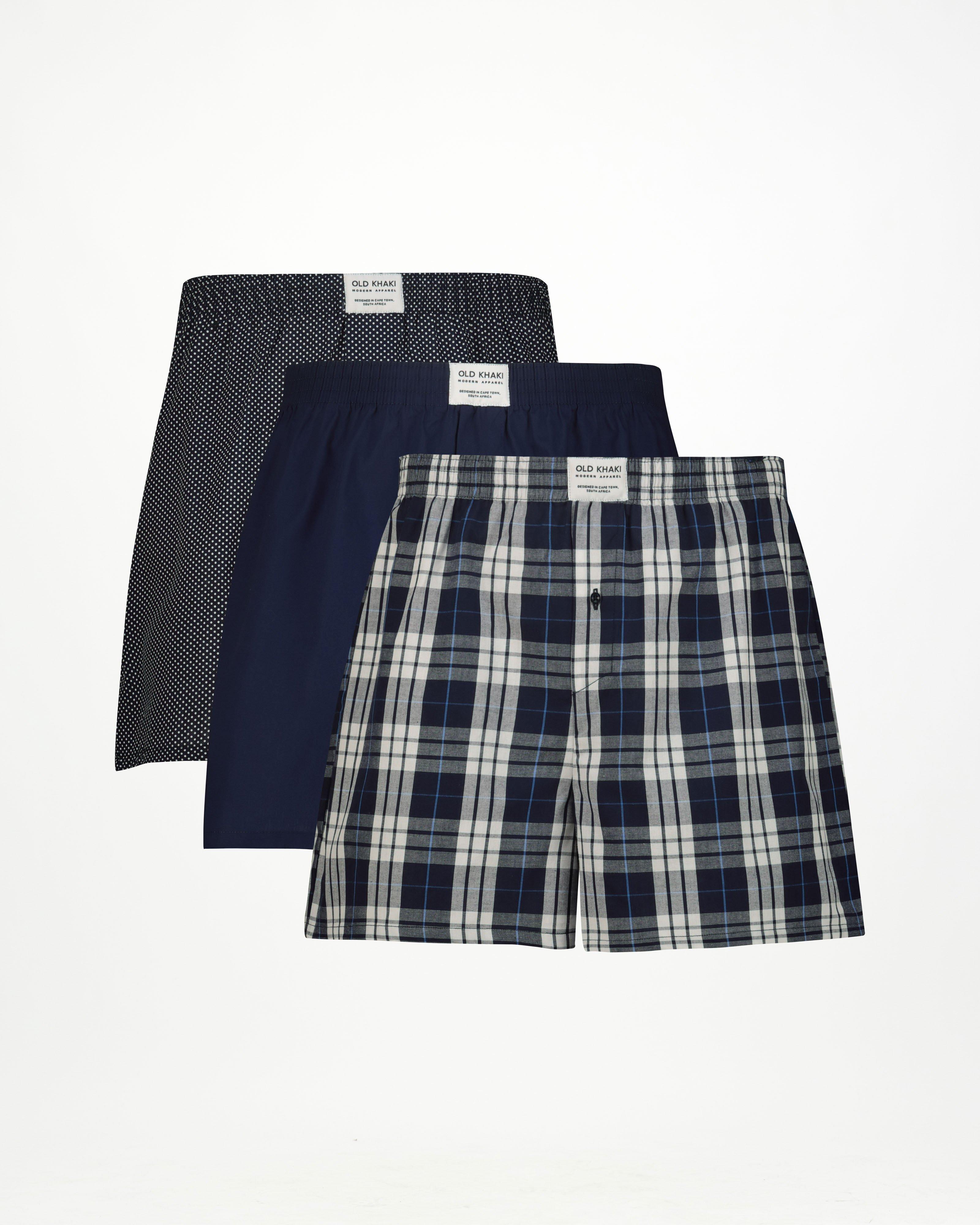 Men’s Woven Boxers 3-Pack  -  Blue