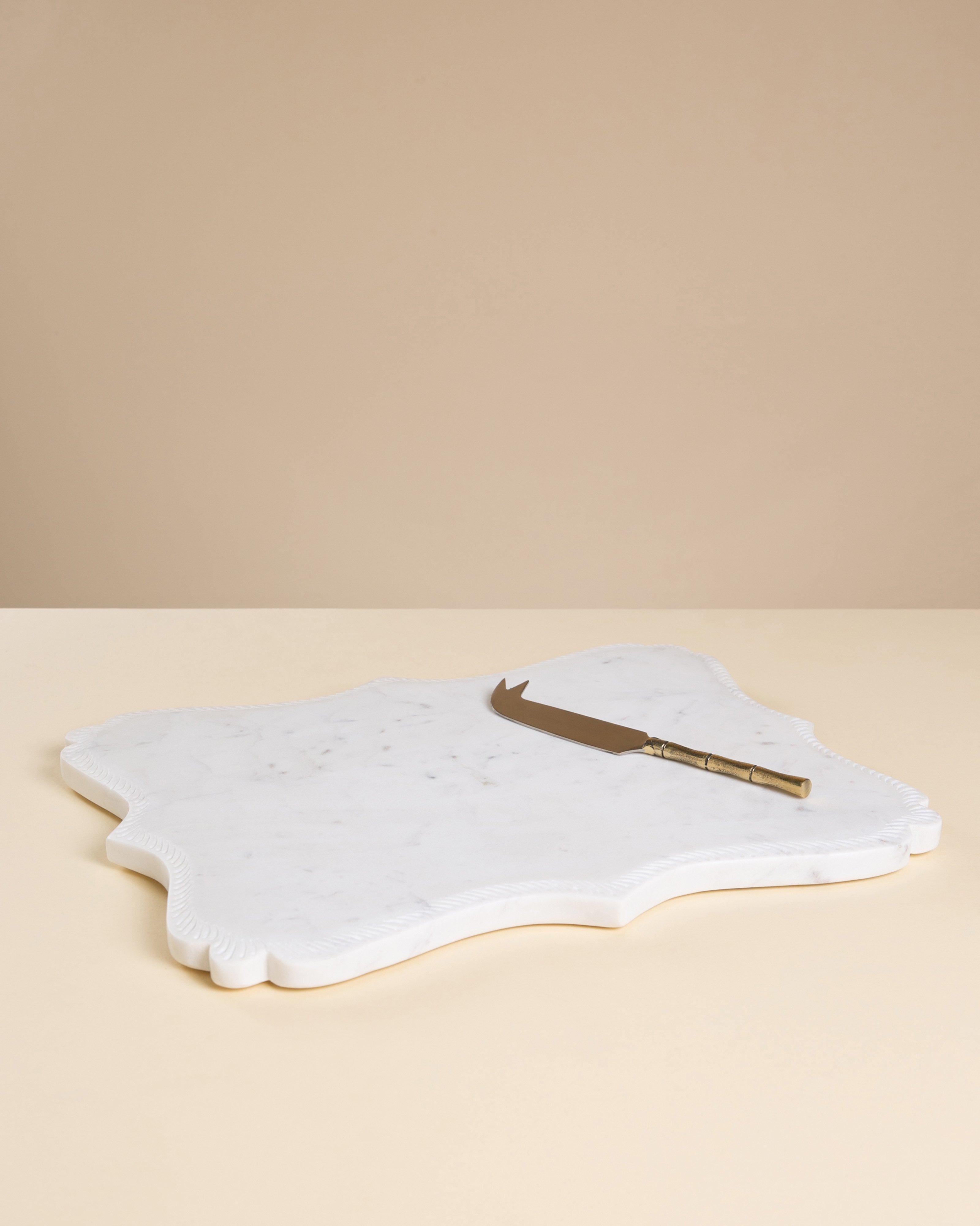 Lily Carved Board and Cheese Knife -  White