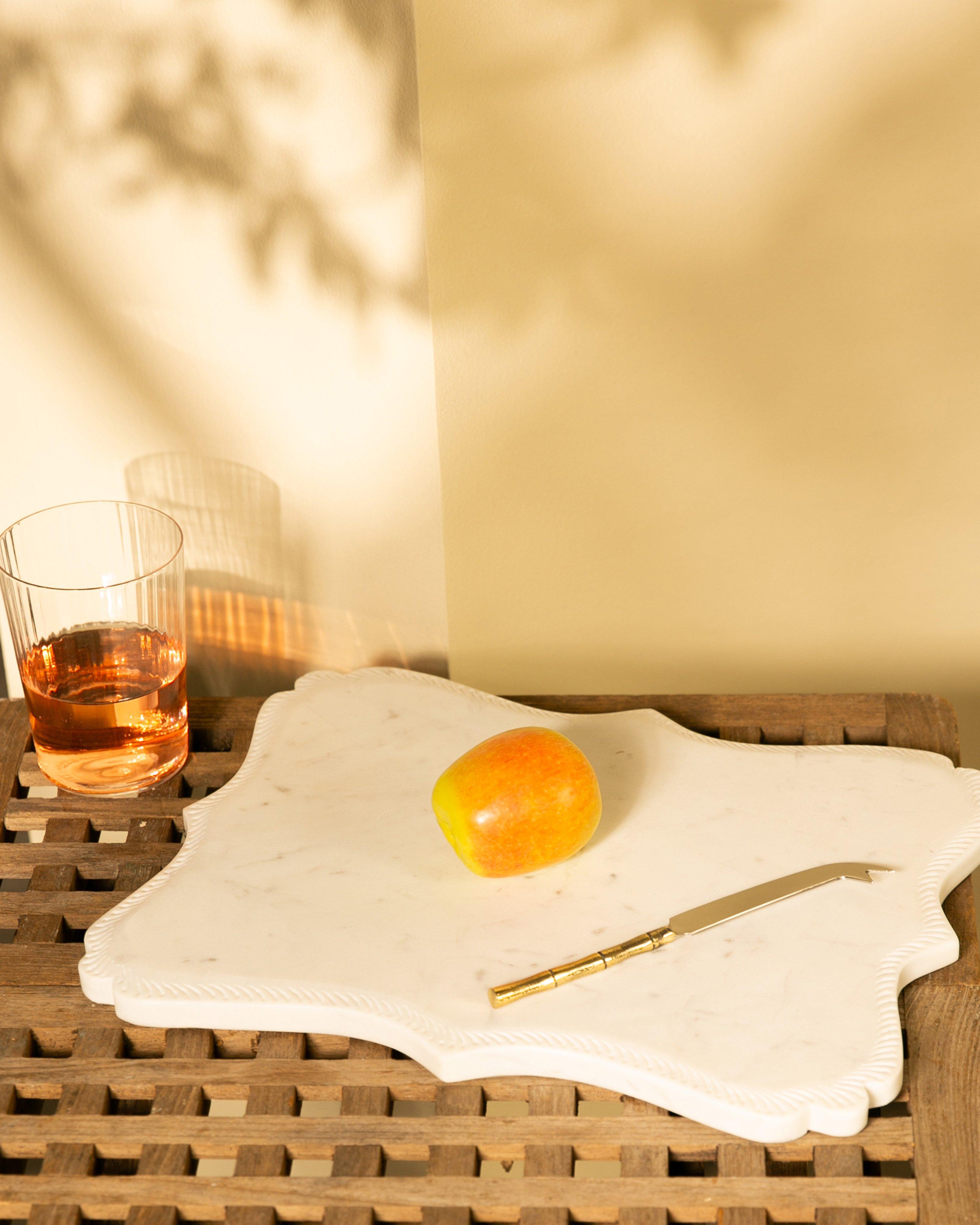 Lily Carved Board and Cheese Knife -  White
