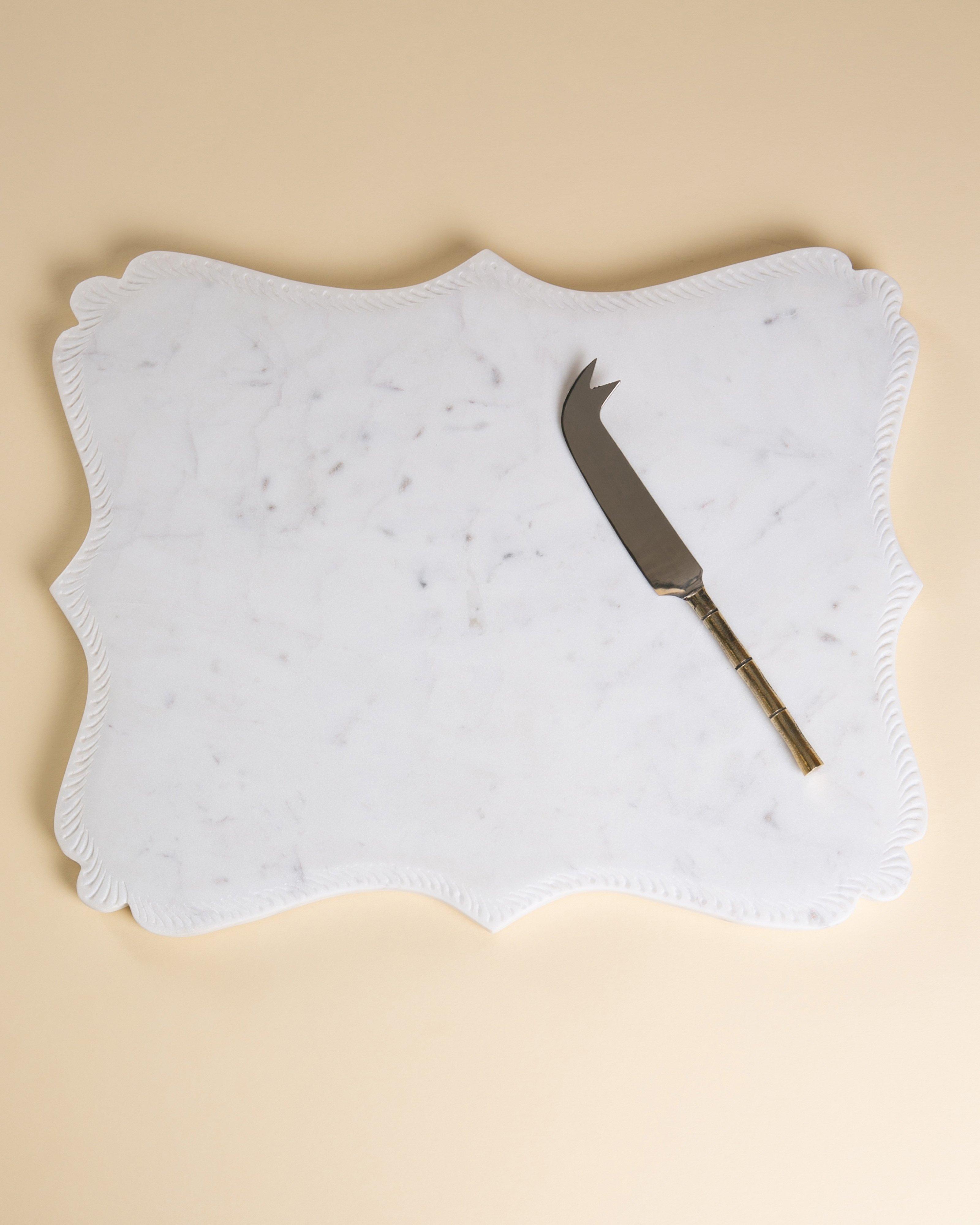 Lily Carved Board and Cheese Knife -  White