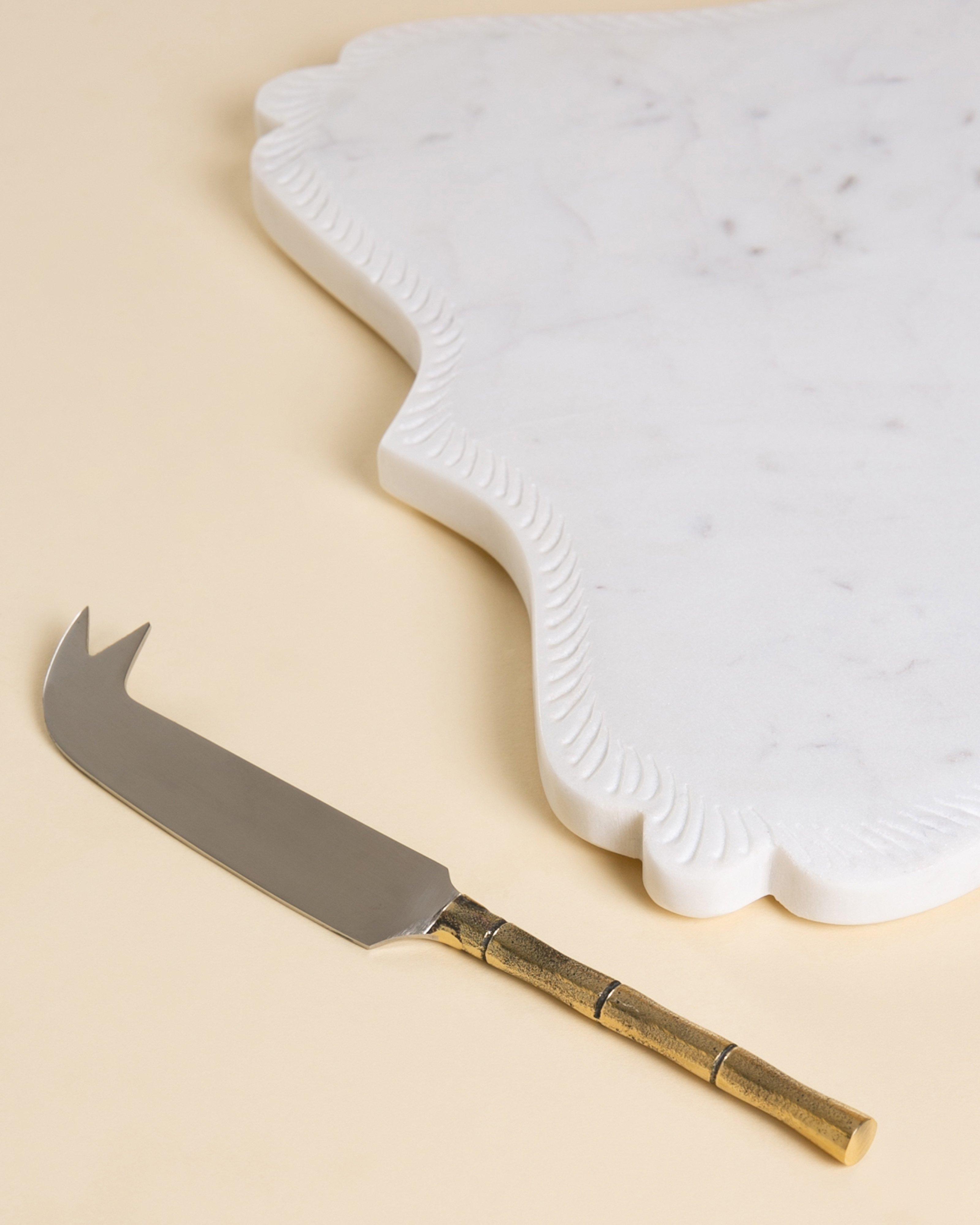 Lily Carved Board and Cheese Knife -  White