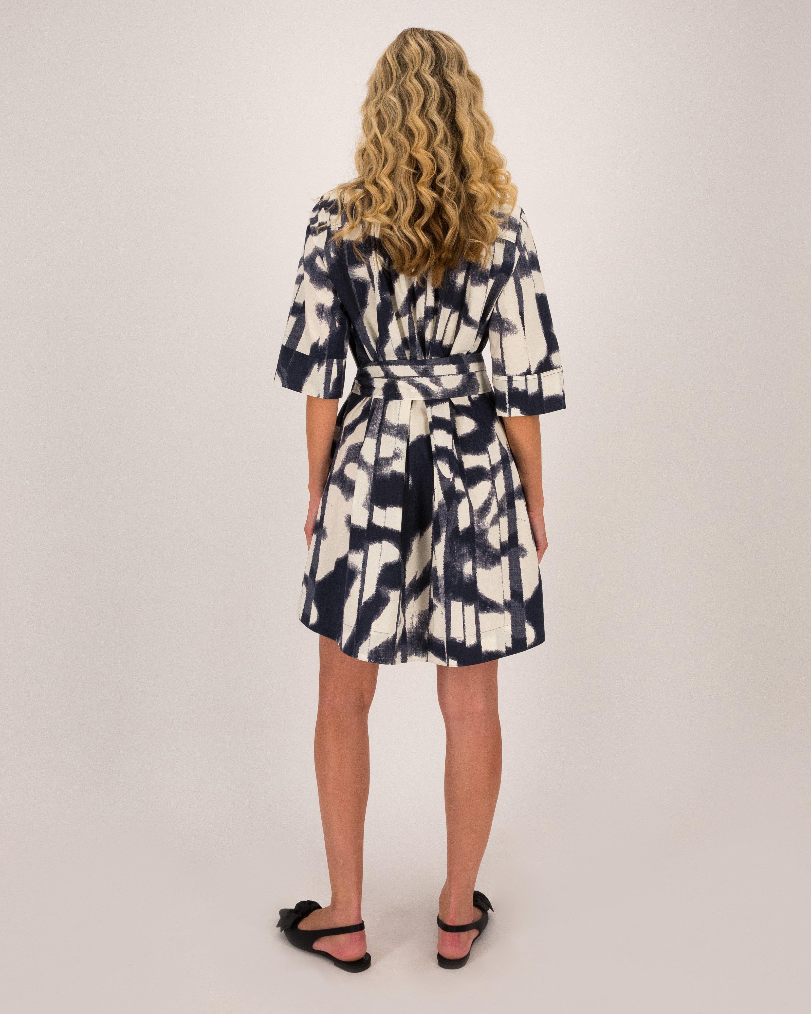 Dena Printed Poplin Swing Dress -  Blue