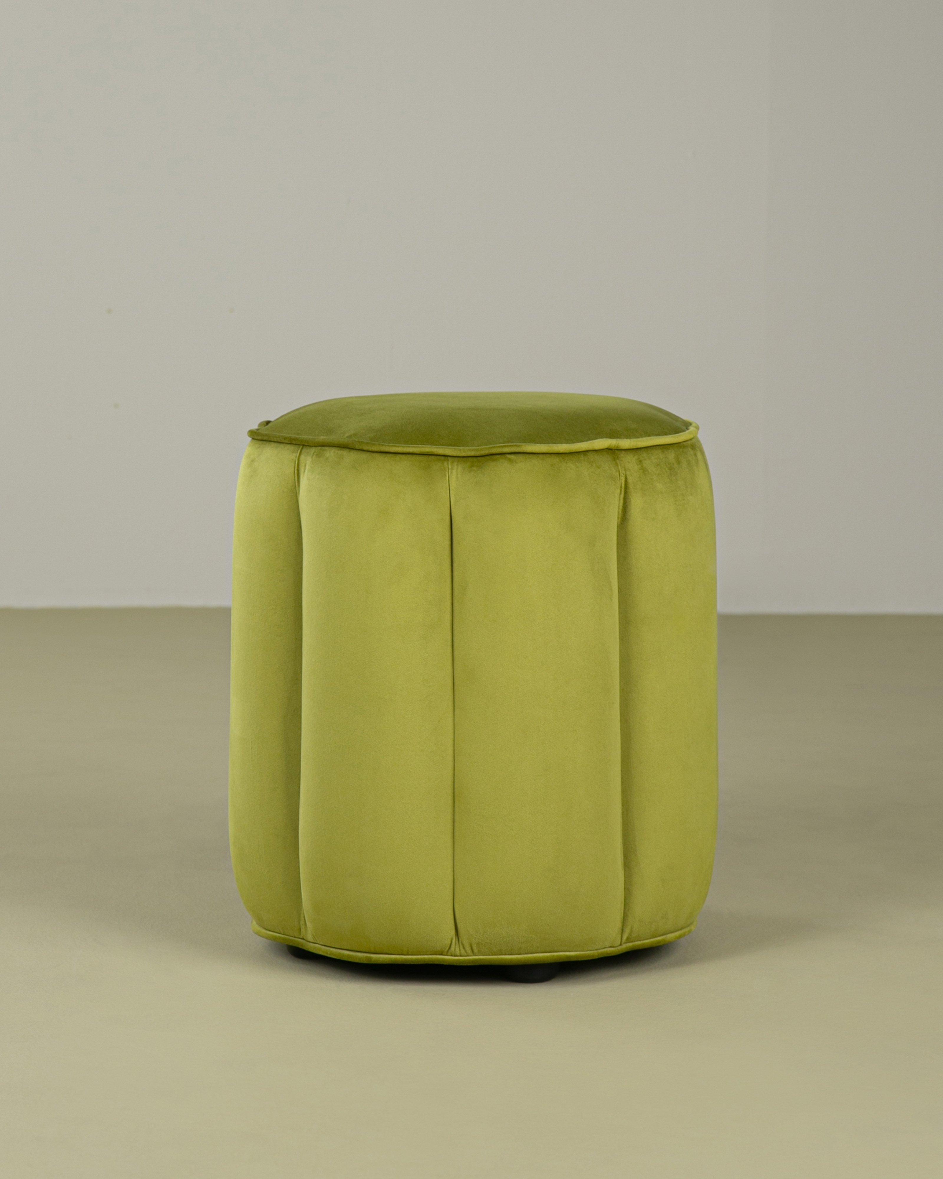 Amelia Fluted Velvet Ottoman -  Green