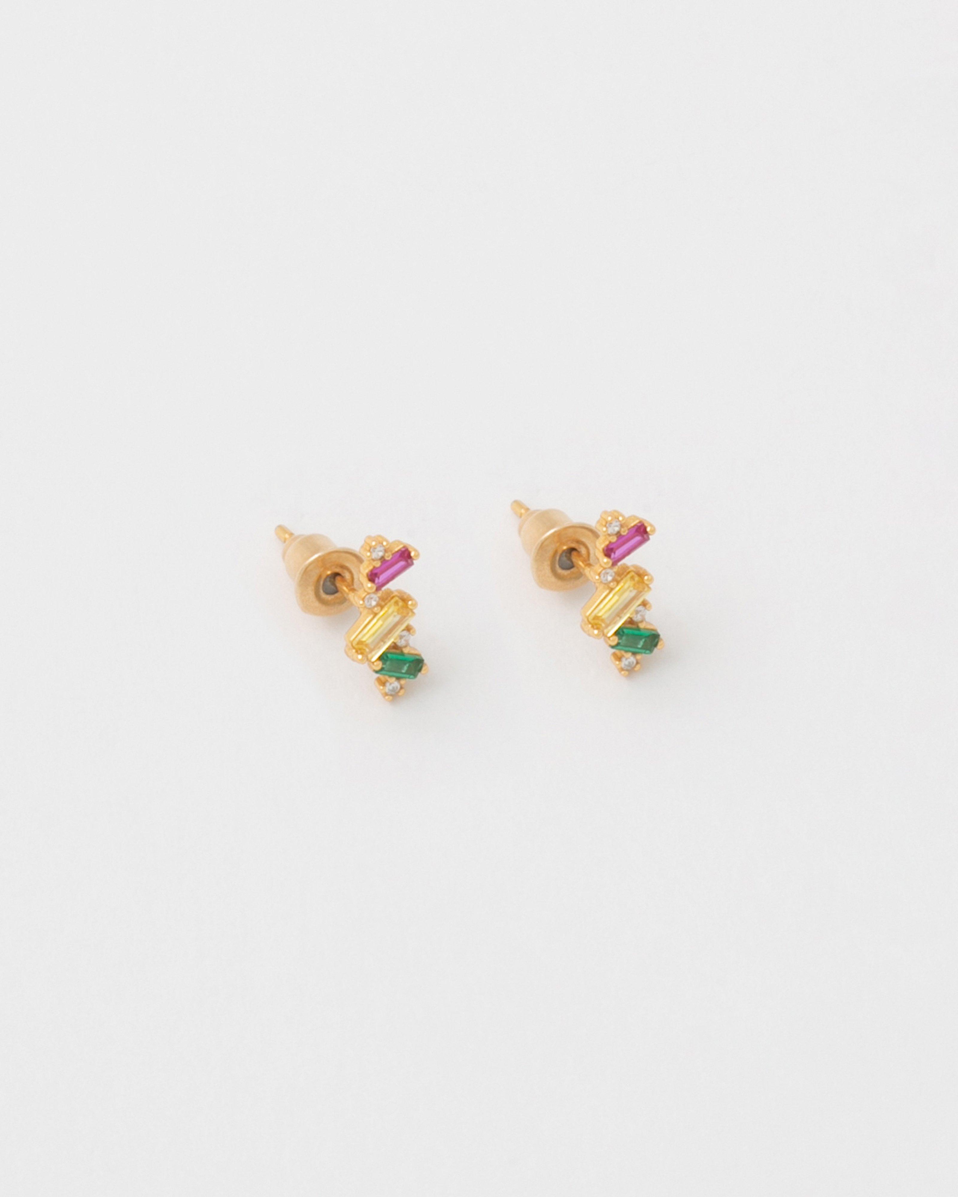 Sterling Silver Rectangular Stone Crawler Earrings -  Assorted