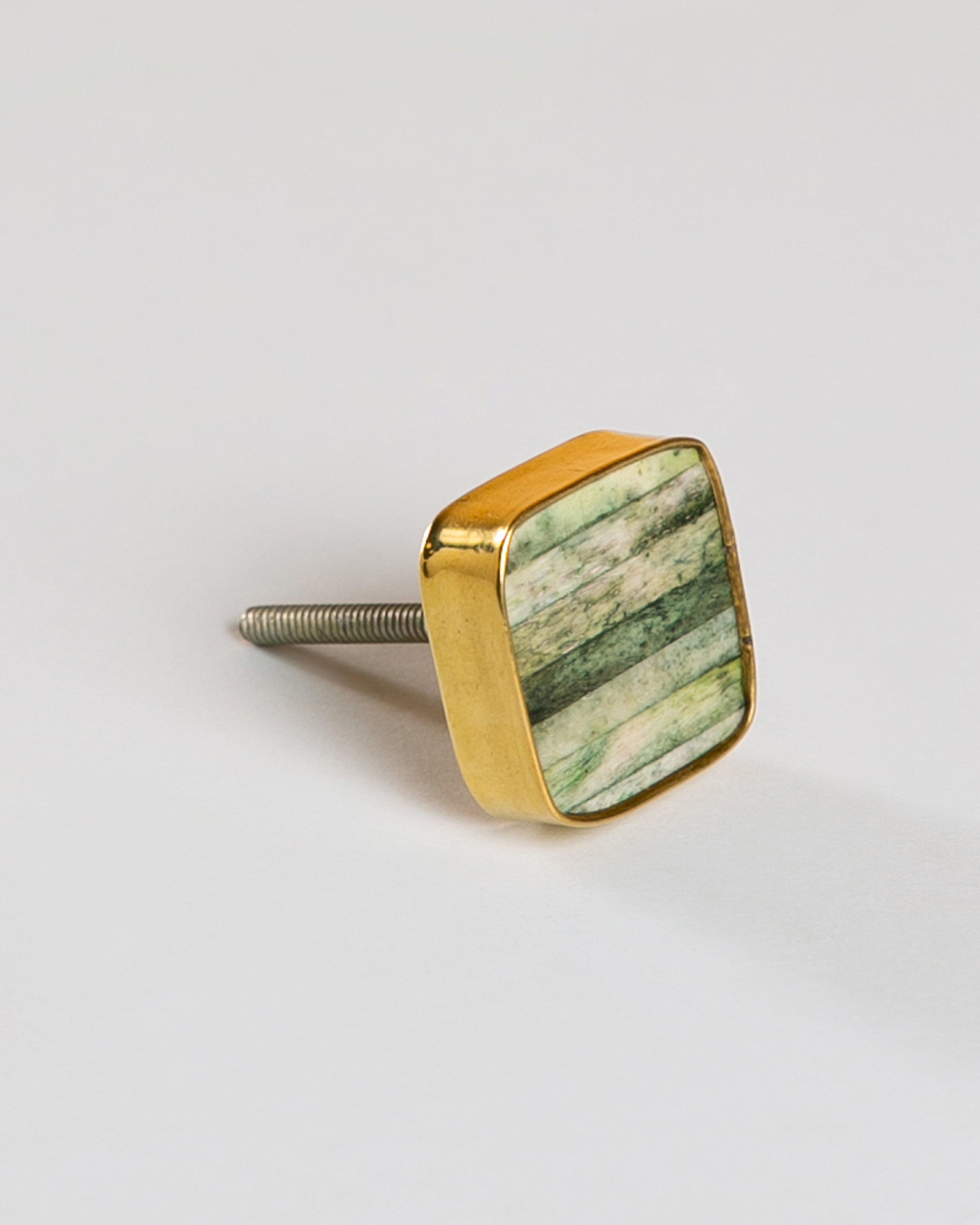 Square Sea Green Bone & Metal Knob -  Green