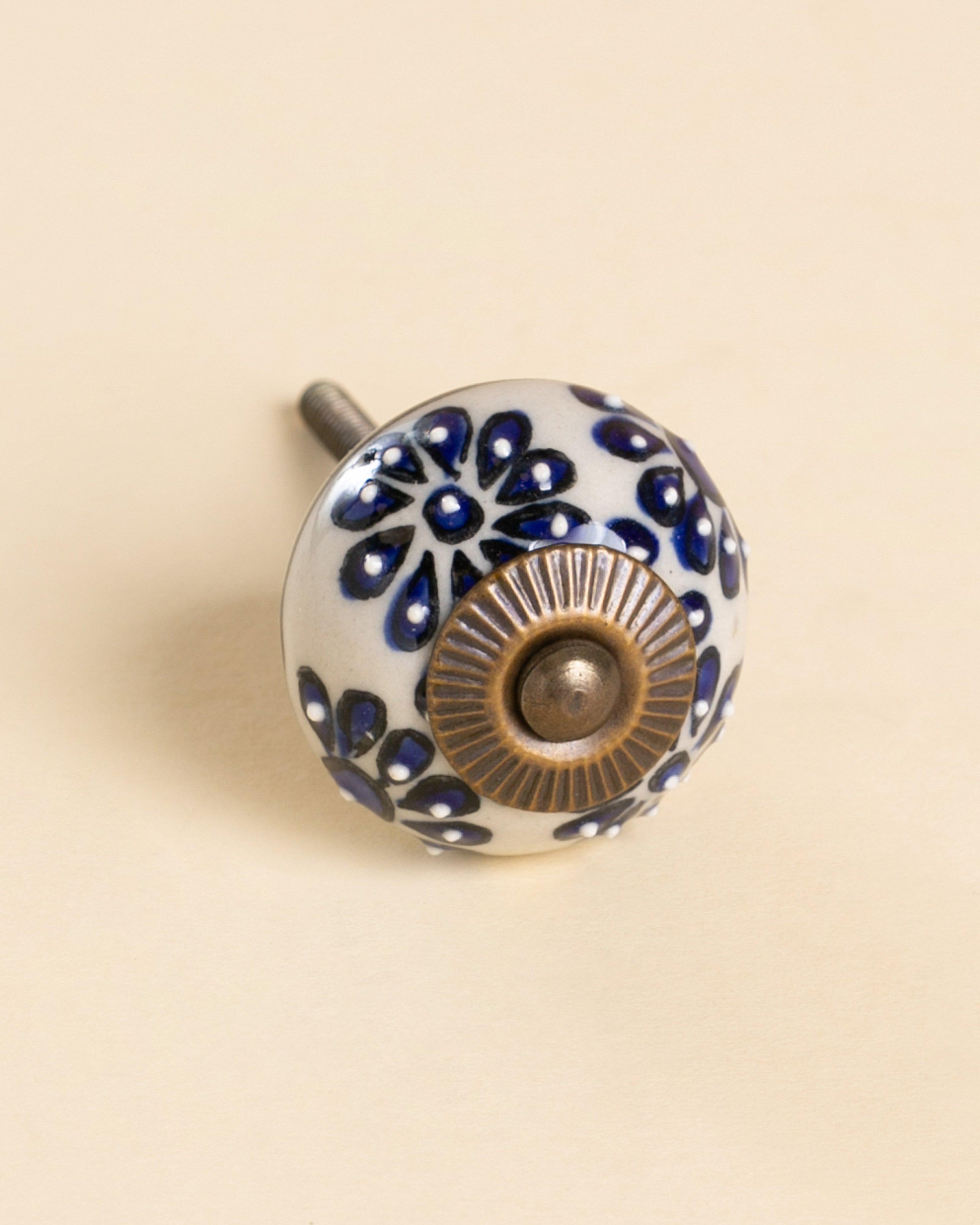 Navy Lina Flower Ceramic Knob -  Blue