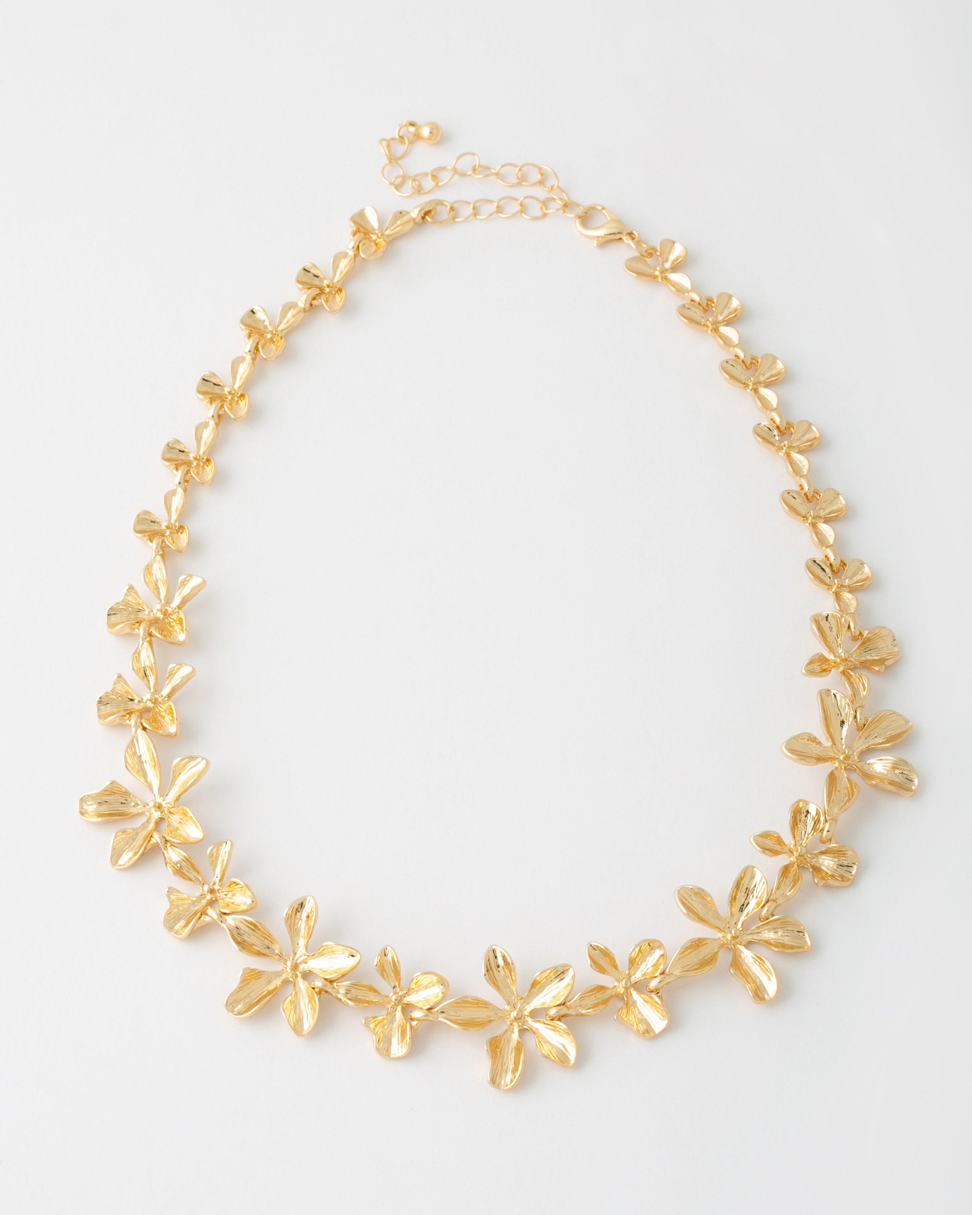 Brushed Textured Flower Necklace -  Gold