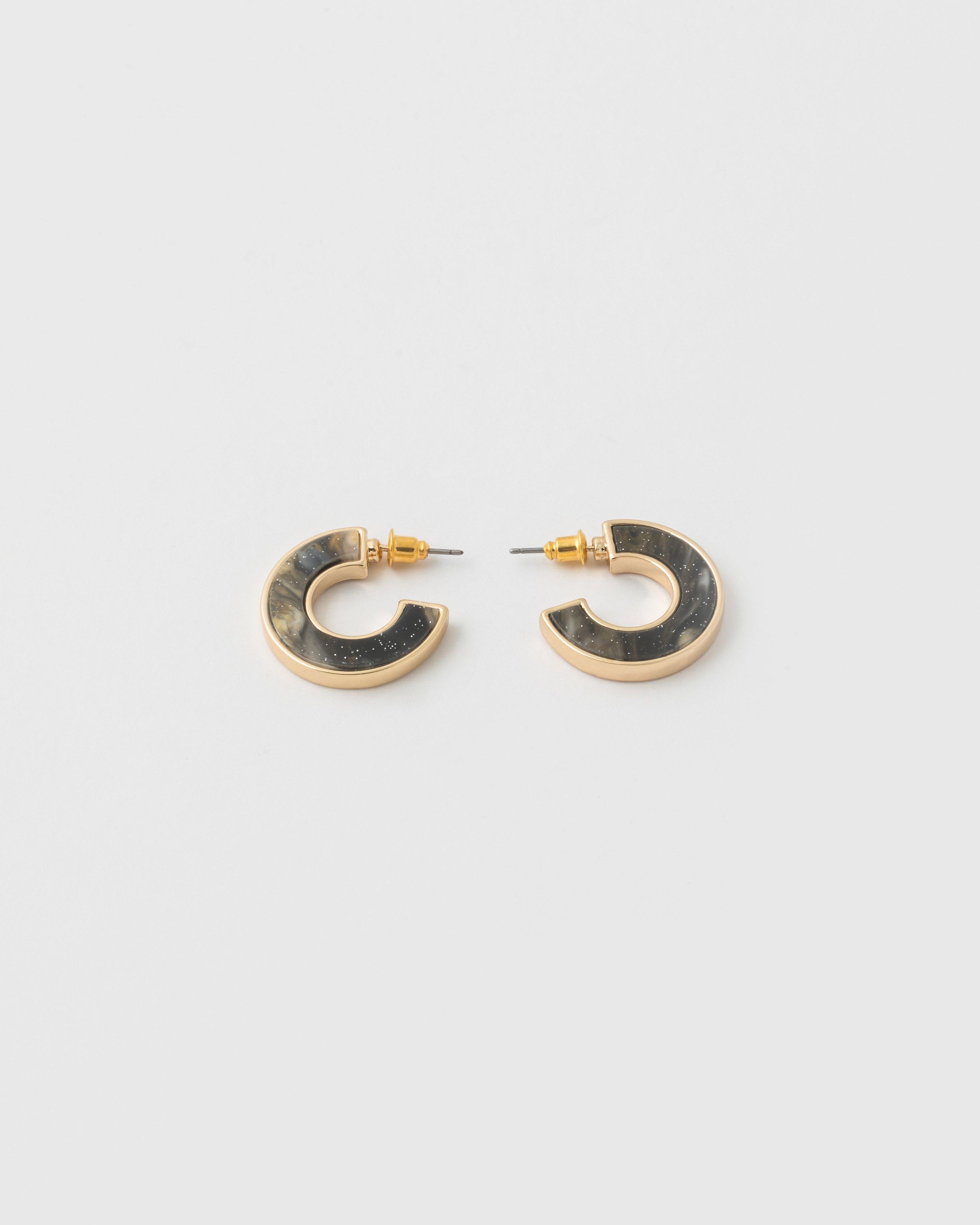 Set-In Textured Resin Hoop Earrings -  Black