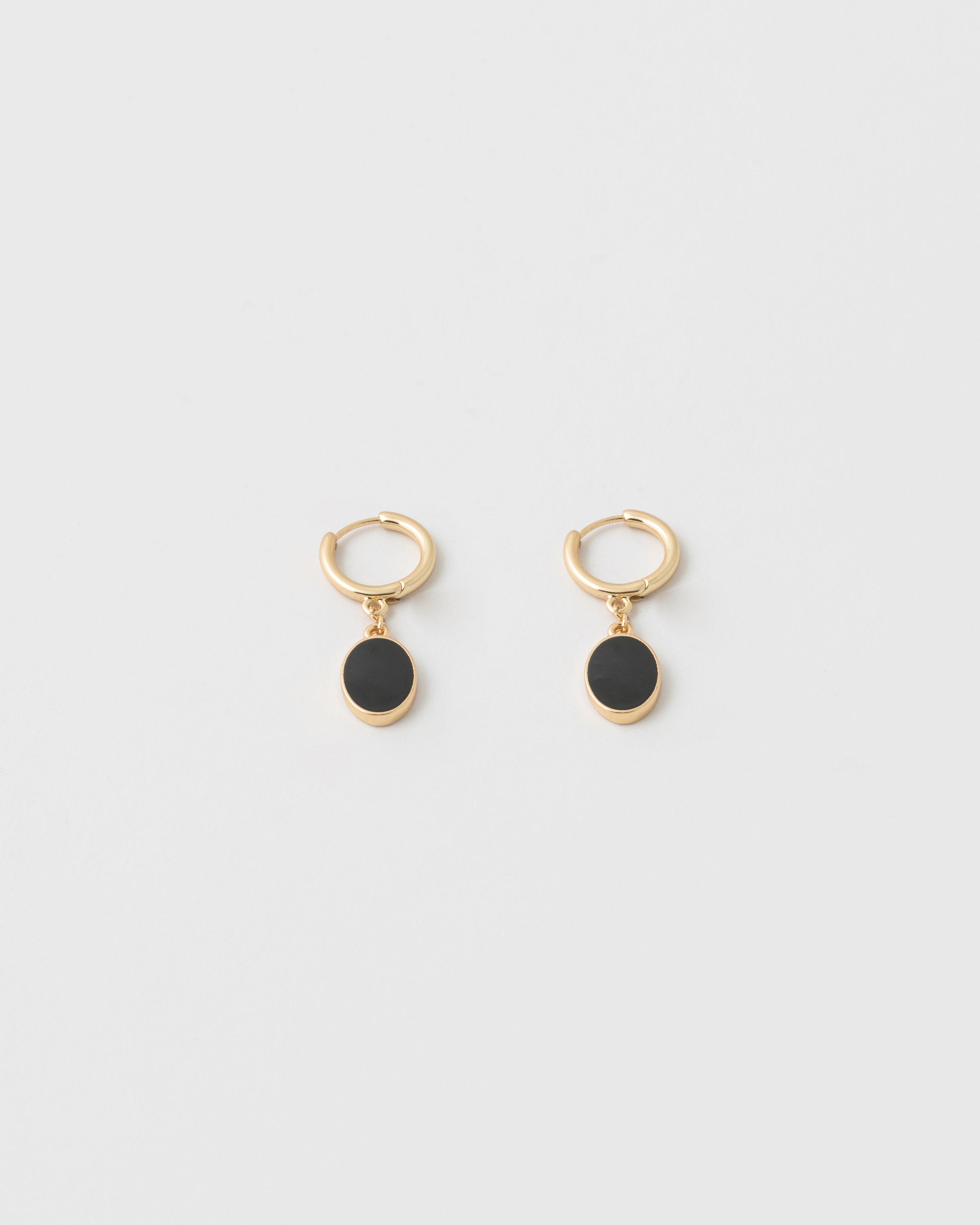 Epoxy Huggie Drop Earrings -  Black