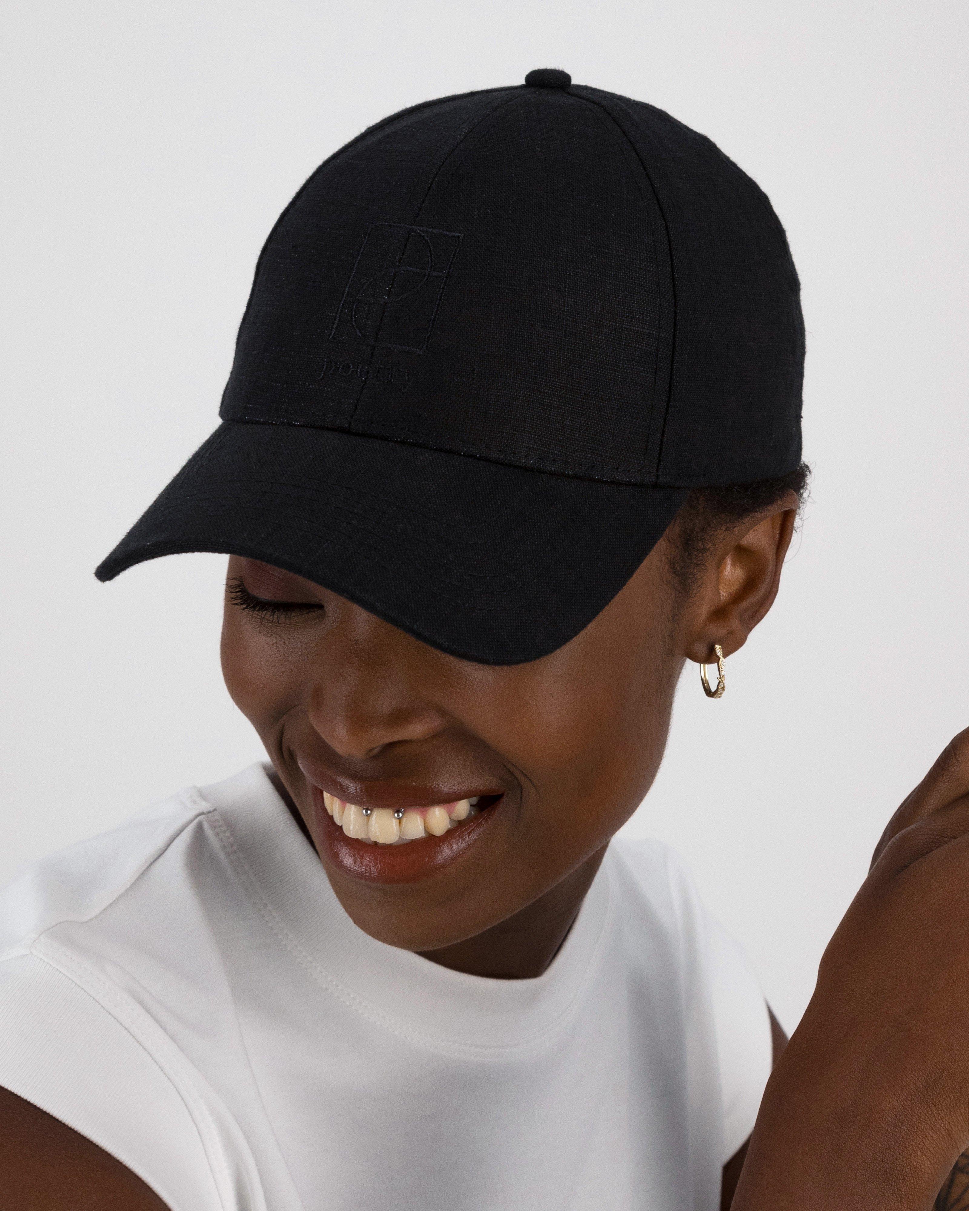 Kenzie Linen Peak Cap -  Black