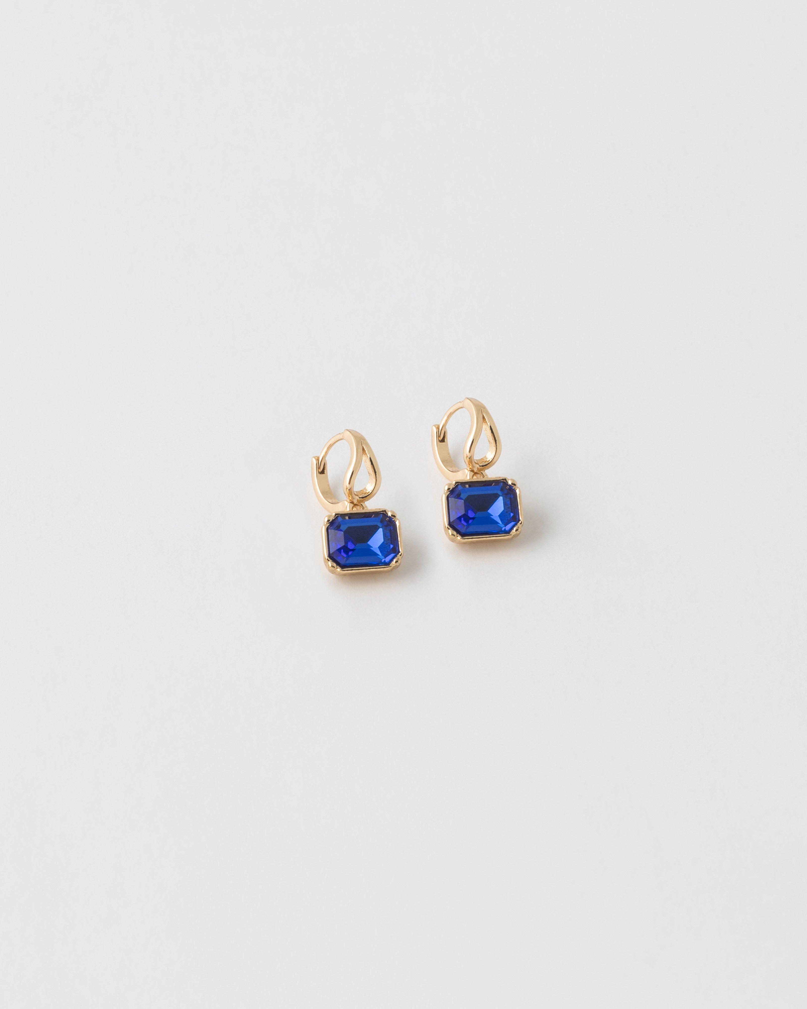 Square Shape Glass Stone Huggie Earrings -  Blue