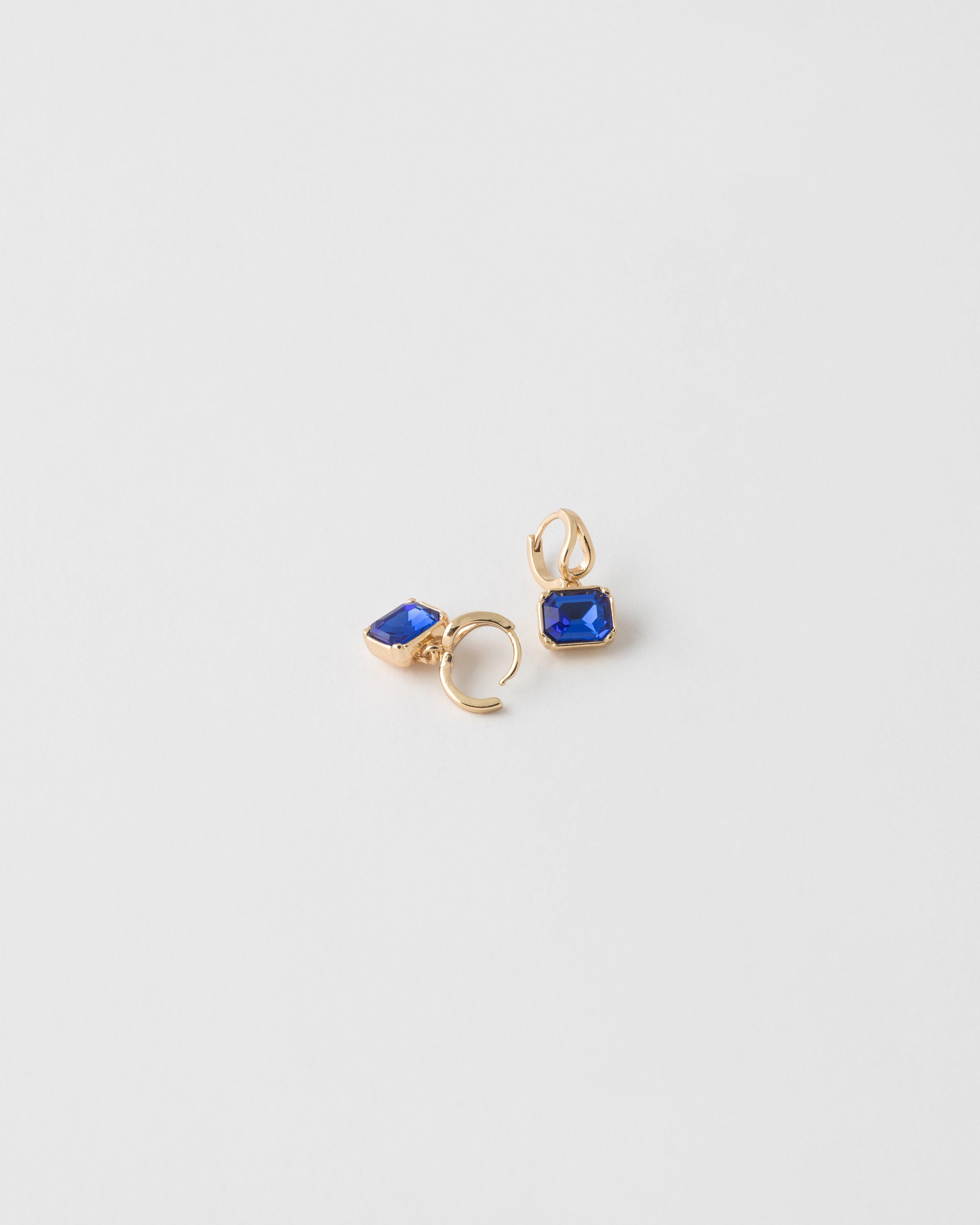 Square Shape Glass Stone Huggie Earrings -  Blue