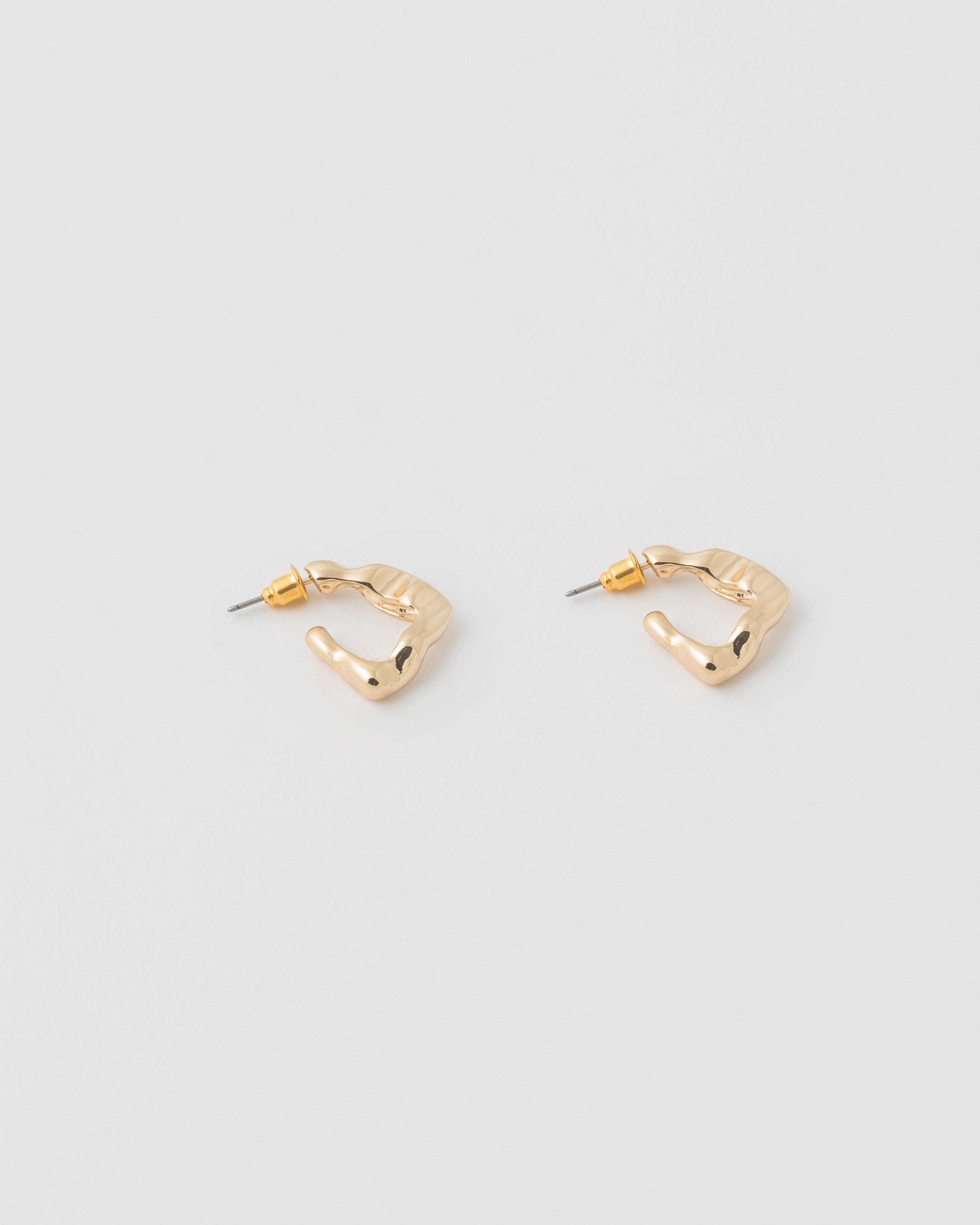Triangular Open Curved Hoop Earrings -  Gold