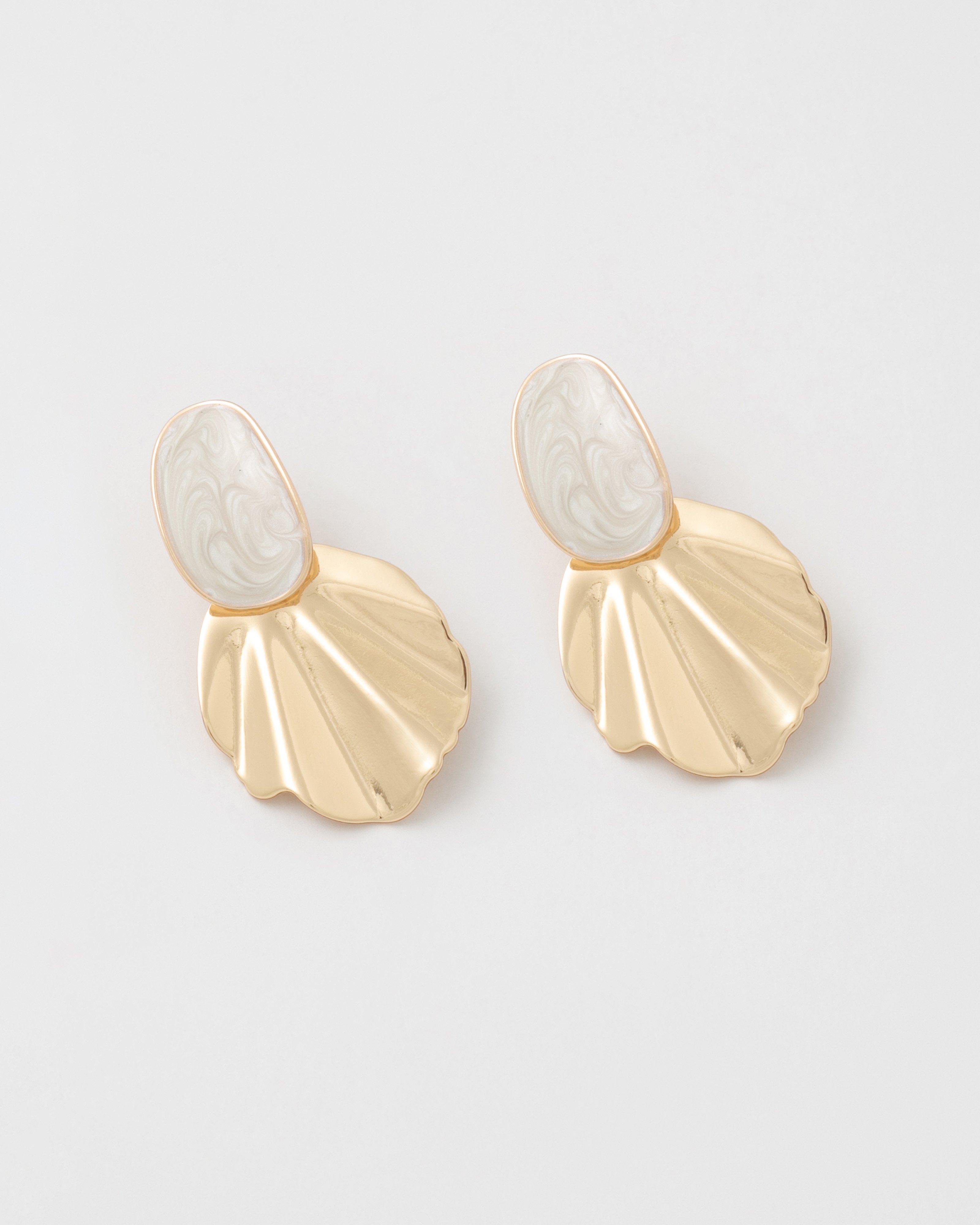 Textured Epoxy & Dangly Waved Drop Earrings -  Milk